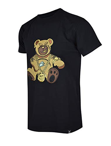 SCREENSHOTBRAND-S11910 Mens Hip-Hop Ultra Premium Tee Goldchain Teddy Bear Cartoon Print T-Shirt-Black-Large - Law of Apparel