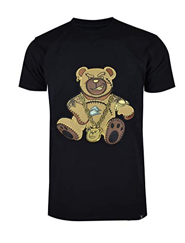 SCREENSHOTBRAND-S11910 Mens Hip-Hop Ultra Premium Tee Goldchain Teddy Bear Cartoon Print T-Shirt-Black-Large - Law of Apparel