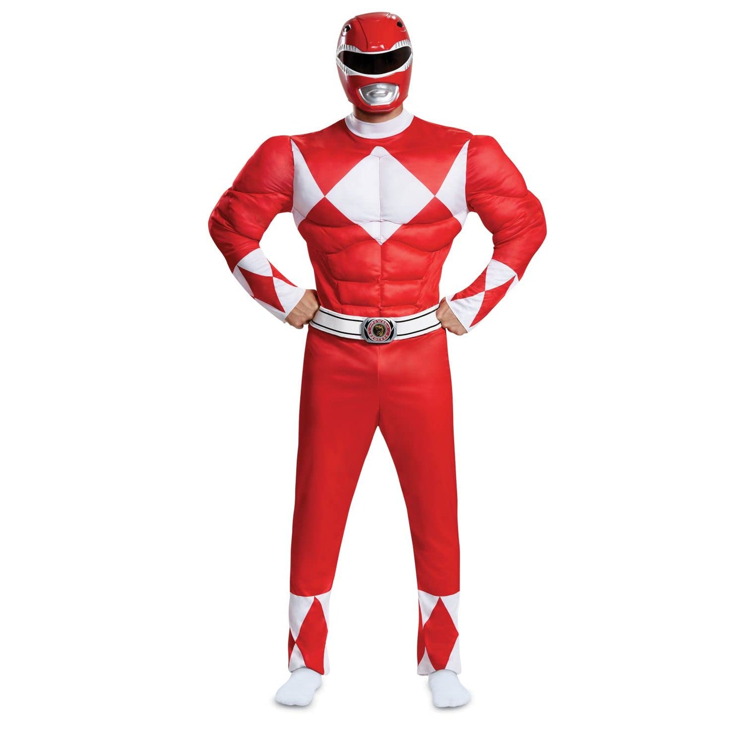 Disguise Men's Red Ranger Classic Muscle Adult Costume, L/XL (42-46)