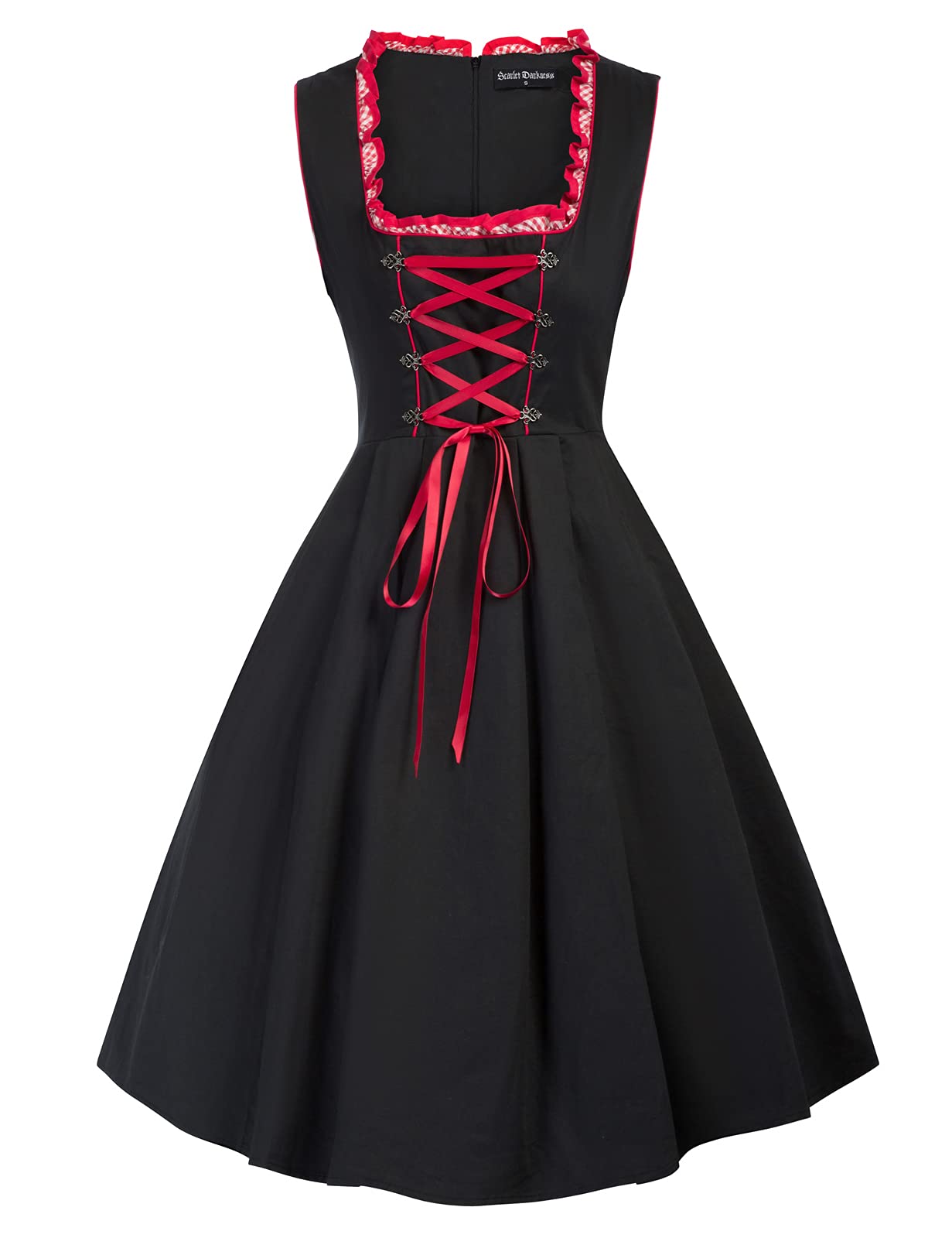 Scarlet Darkness Womens Oktoberfest Fraulein Costumes 3 Piece German Dirndl Dress Black and Red S