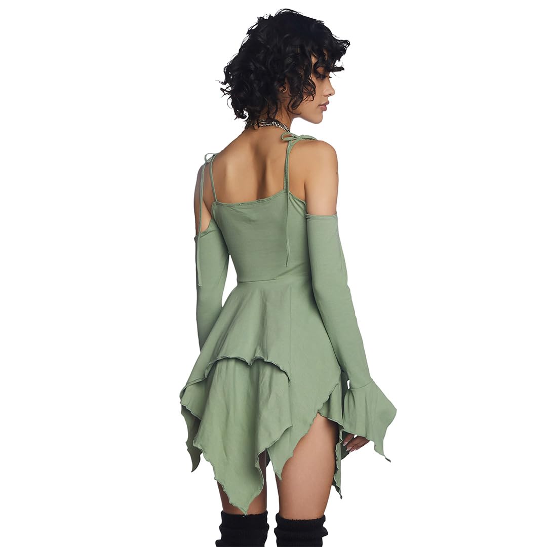 Dolls Kill F is for Fairies Handkerchief Dress by Current Mood - Off-Shoulder, Custom Fit Dress, Perfect for Fairycore Fashion - Green, XX-Large