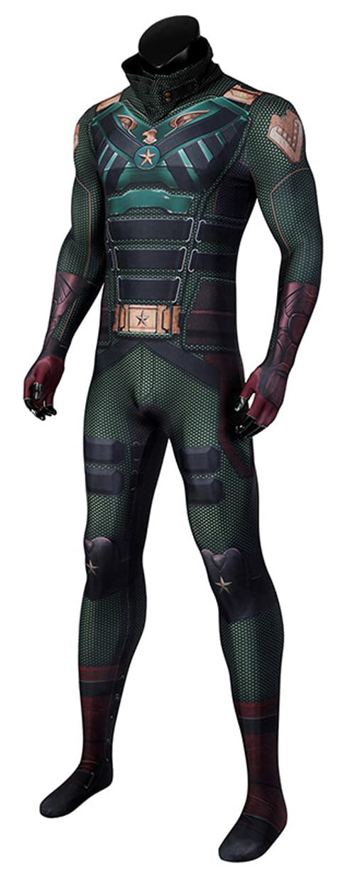 Adult Soldier Boy Costume Bodysuit with Helmet Soldier Cosplay 3D Jumpsuit Battle Uniform for Halloween Party (Green, Large)