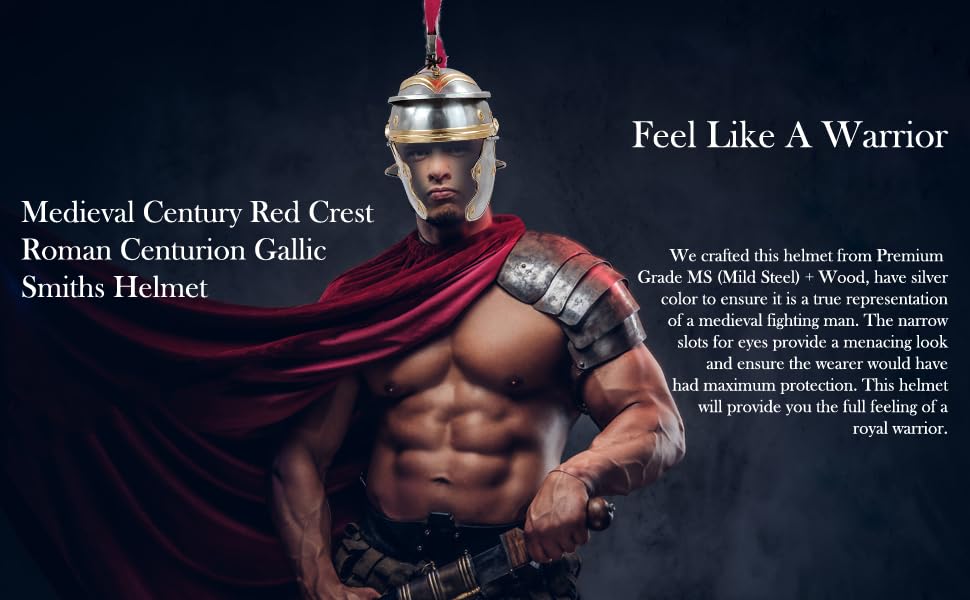 Medieval Century Red Crest Roman Centurion Gallic Smiths Helmet for Gladiators Warriors for LARPERS