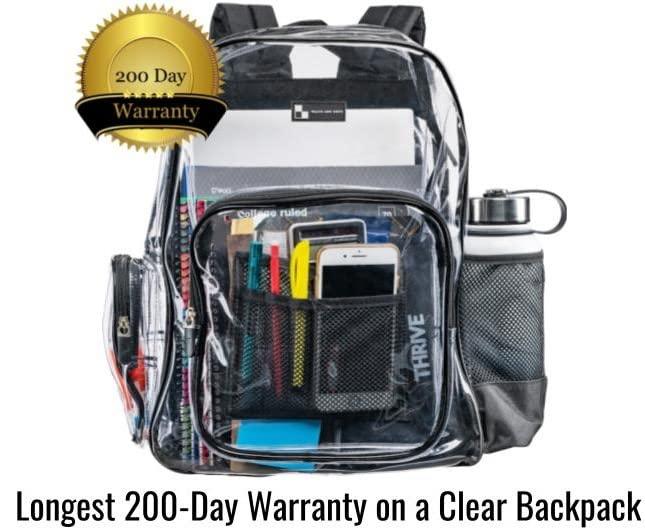 WLACK AND BHITE Heavy Duty Clear Backpack with Mesh Organizer, Clear Bookbag (Large, Black) - Law of Apparel