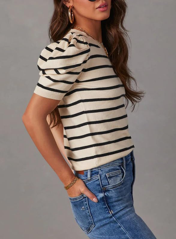 Dokotoo Casual Lightweight Knitted Blouses Short Puff Sleeve - Law of Apparel