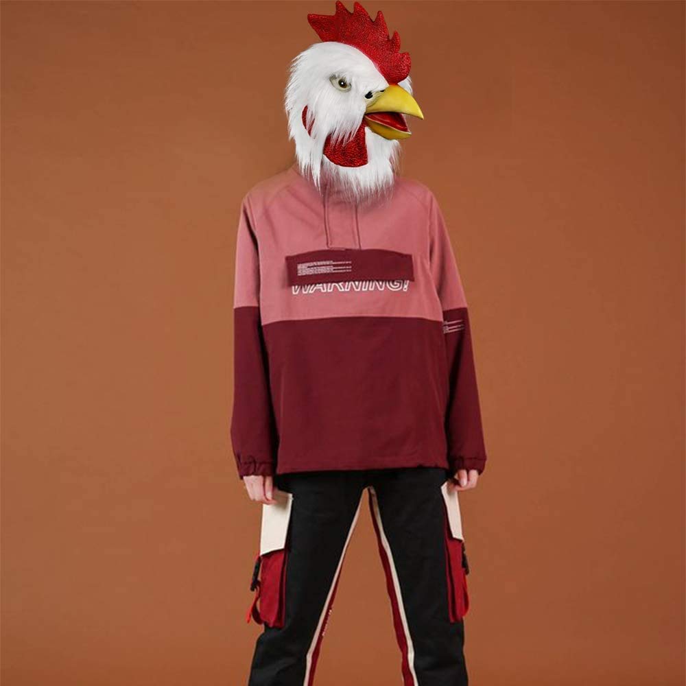 MOLEZU Rooster Mask Chicken Head Mask for Adult, Animal Cock Latex Props for Halloween Cosplay Costume Party Masquerade, White - Law of Apparel