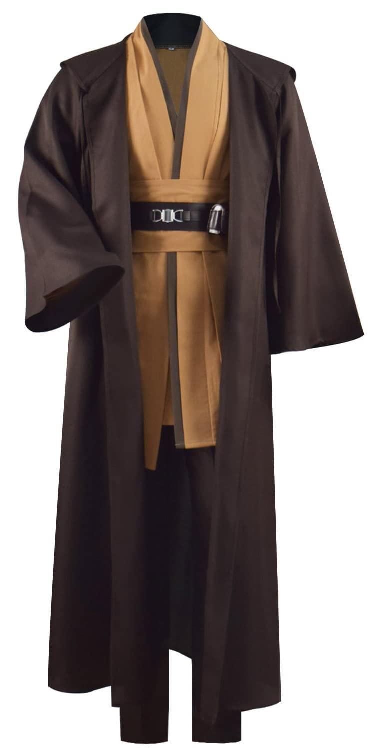 Forwacos Adult Tunic Costume for Jedi Outfit Skywalker Halloween Cosplay Costume Hooded Robe Cloak Full Set Uniform Three Versions (Small, Brown) - Law of Apparel