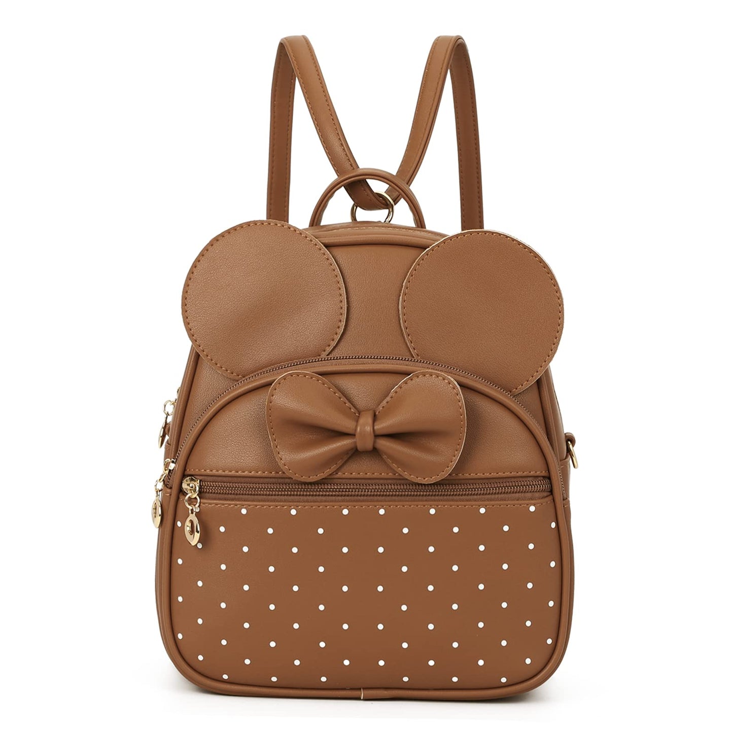 KL928 Girls Mini Backpack Bowknot Polka Dot Cute Daypacks Convertible Shoulder Bag Purse for Women (Brown)