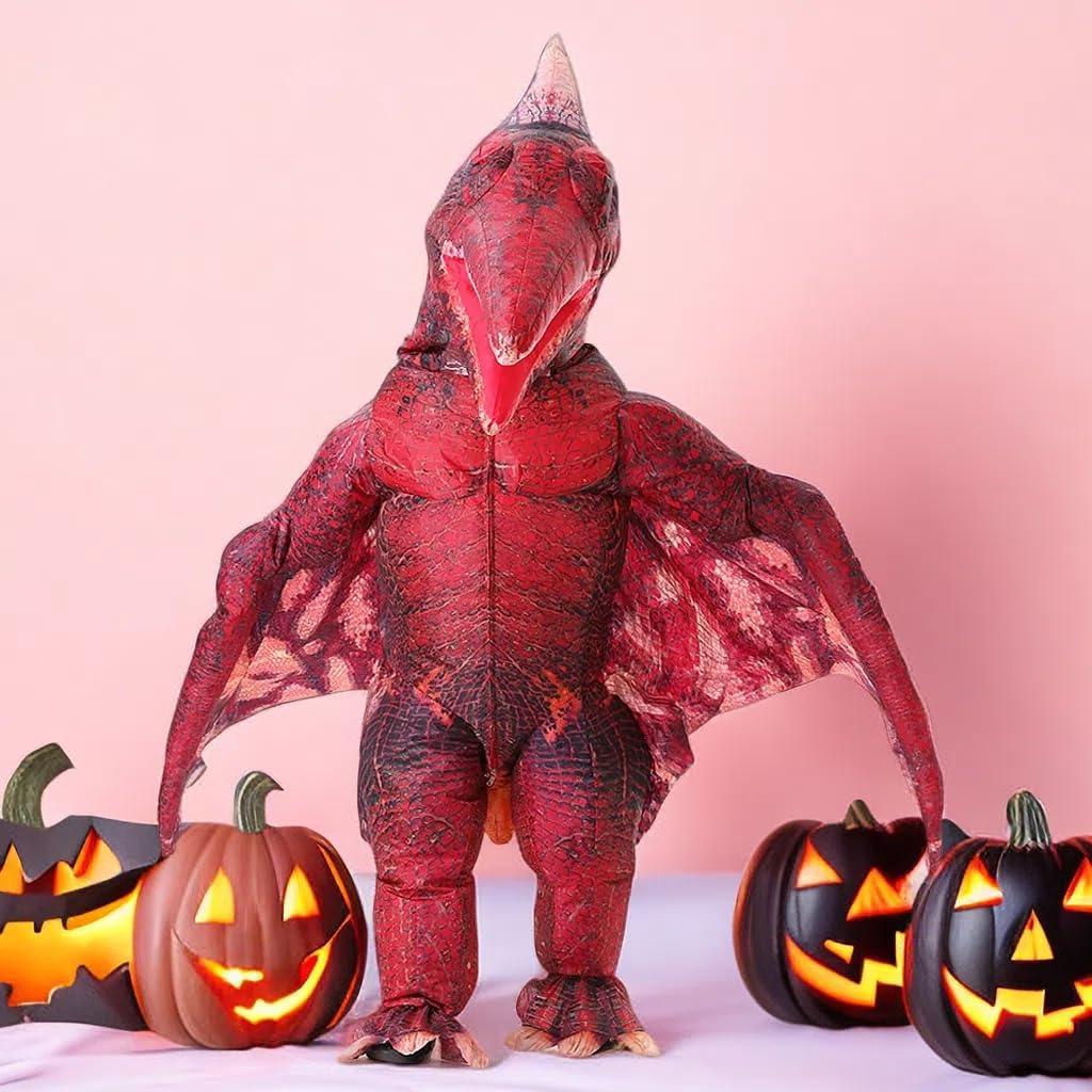 MXoSUM Inflatable Pterodactyl Costume for Adult Dinosaur Blow up Costume Party Dress up Funny Dino Halloween Costume(Red) - Law of Apparel