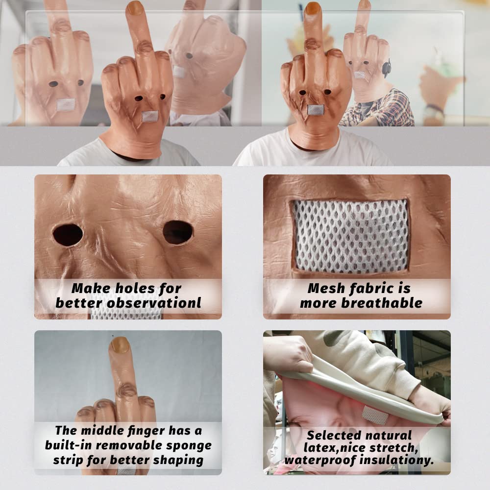MOKRY PARTY Middle Finger Funny Head Mask Costume Party Prop Adult Latex Middle Finger Mask - Law of Apparel