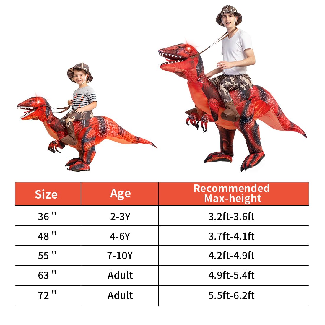 GOOSH Inflatable Dinosaur Costume for Kids Halloween Costumes Boys Girls Funny Blow up Costume for Halloween Party Cosplay (4-6Yrs)