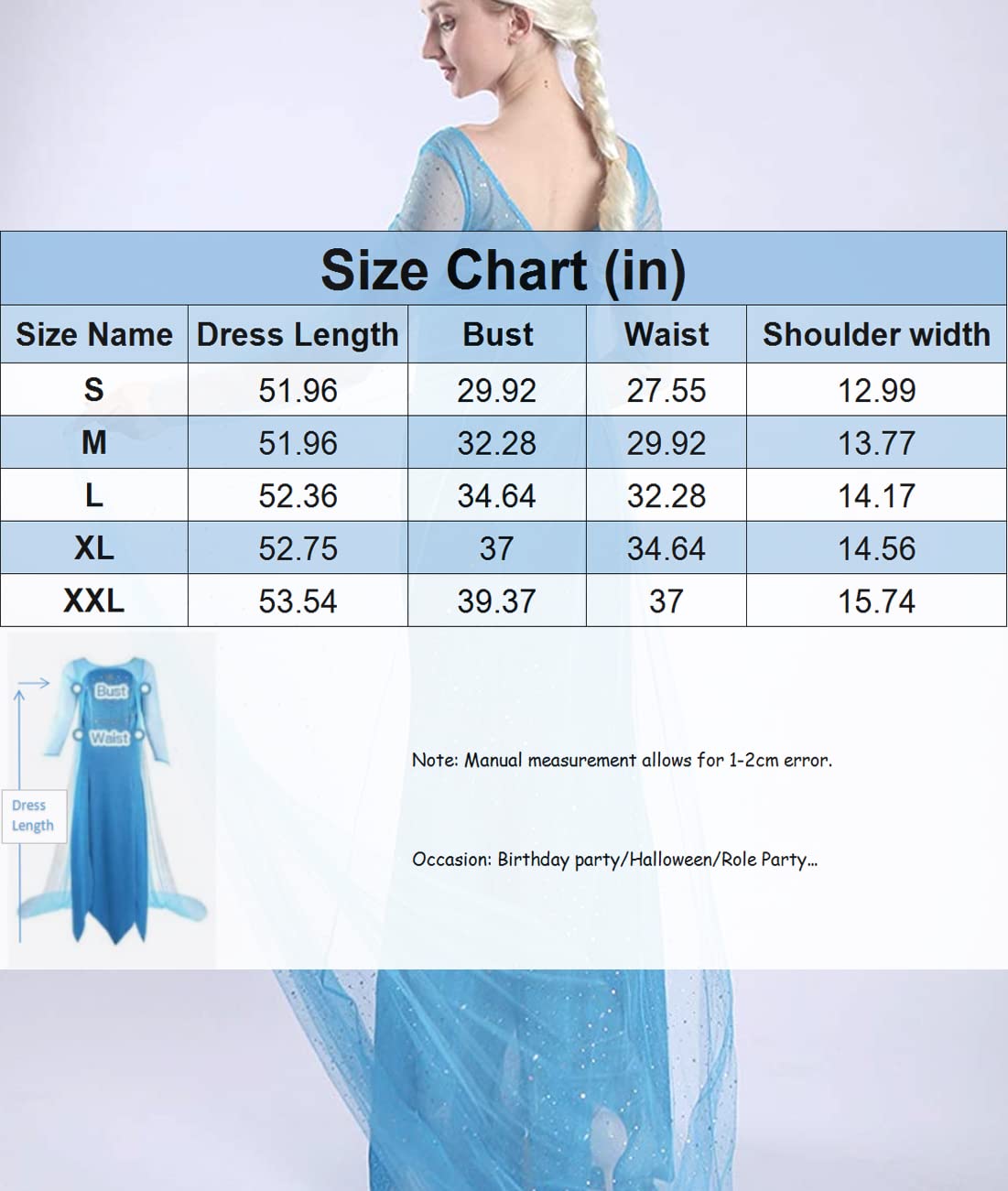 Ainiel Women Princess Dress Costume Adult Fancy Party Role Play Outfits Halloween Cosplay(Blue, Medium)
