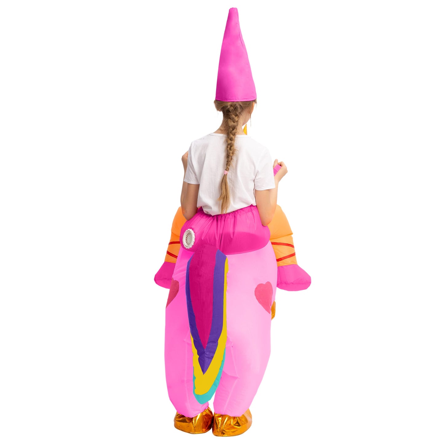Spooktacular Creations Kids Halloween Inflatable Costumes, Riding a Unicorn, Ride-on Air Blow-up Deluxe Set with Hat, (Pink, 4-6 Yrs)