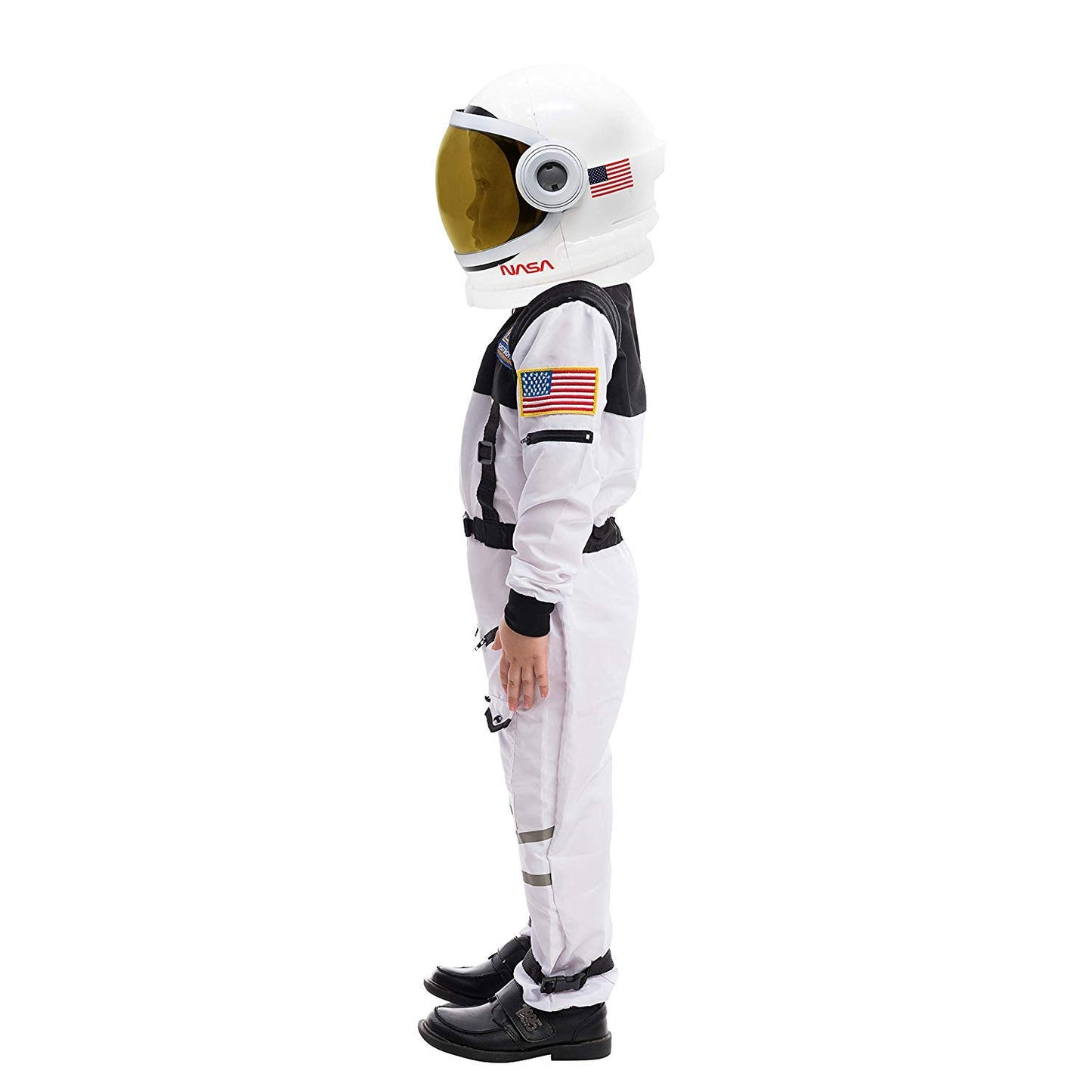 Spooktacular Creations Astronaut Costume with Helmet, Space Suit for Kids and Toddler with Movable Visor Helmet, Kids Astronaut Costume for Halloween Costumes Party Favor Supplies White L