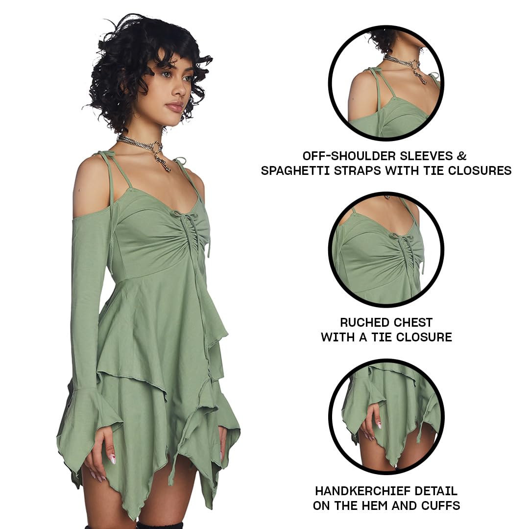 Dolls Kill F is for Fairies Handkerchief Dress by Current Mood - Off-Shoulder, Custom Fit Dress, Perfect for Fairycore Fashion - Green, XX-Large