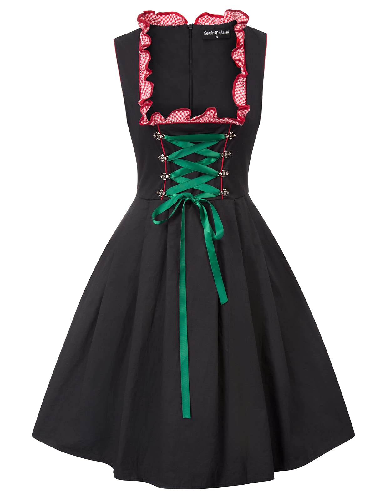 Scarlet Darkness Bavarian Women's Midi Dirndl Dress 3-Pieces with Apron German Oktoberfest Dress L