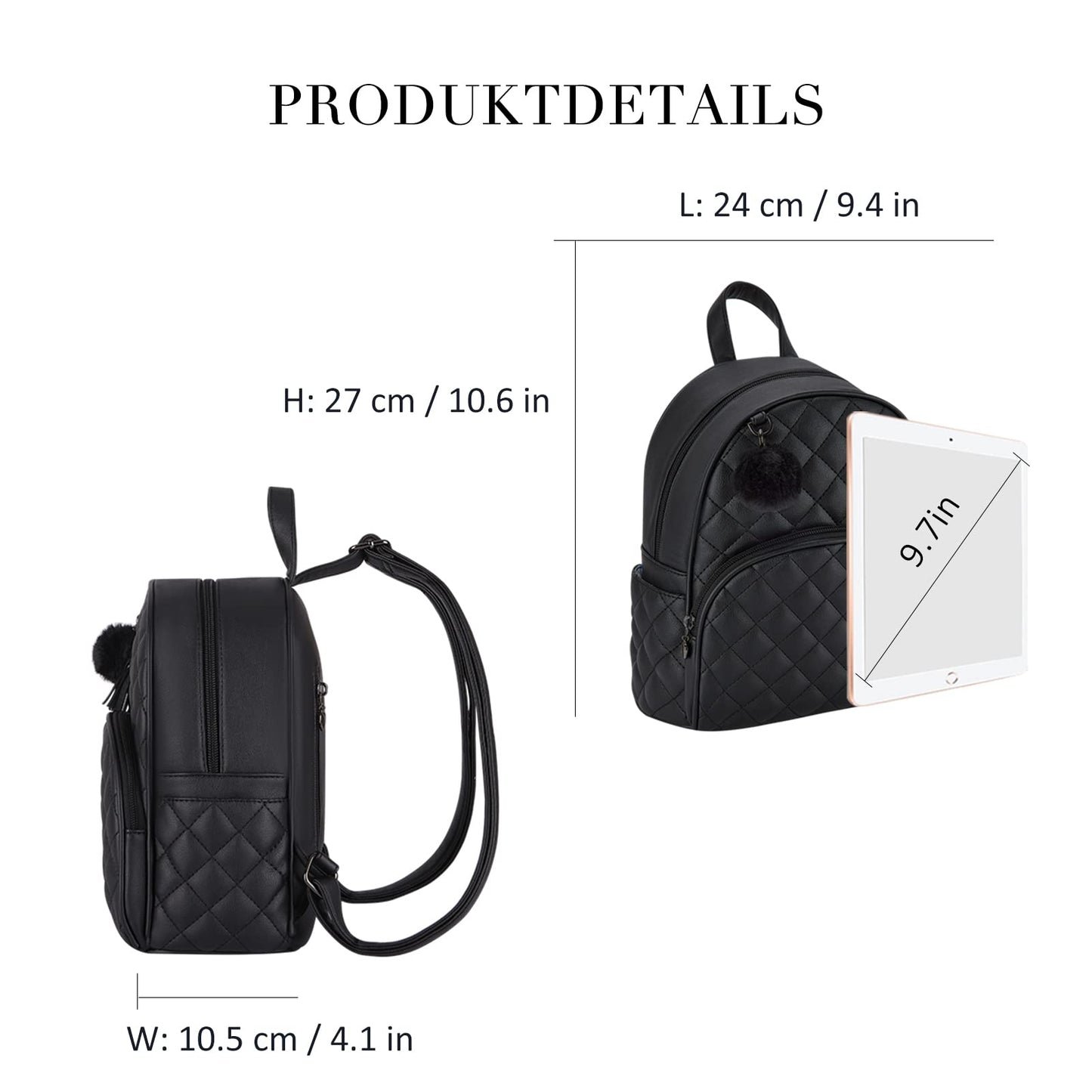 ECOSUSI Mini Backpack Women Leather Small Backpack Purse for Ladies Cute Pom Bookbag Travel Shoulder Bag with Charm Tassel
