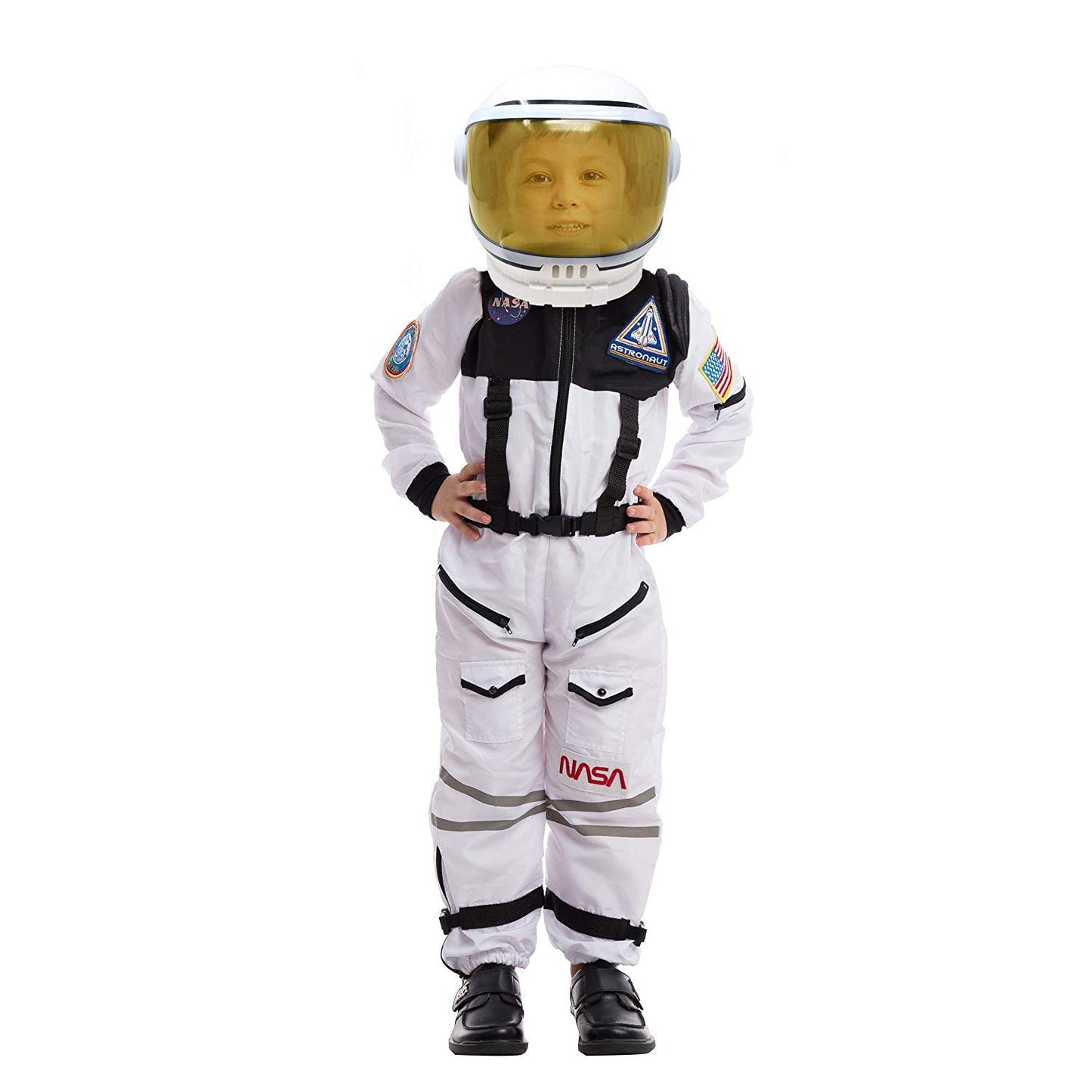 Spooktacular Creations Astronaut Costume with Helmet, Space Suit for Kids and Toddler with Movable Visor Helmet, Kids Astronaut Costume for Halloween Costumes Party Favor Supplies White L