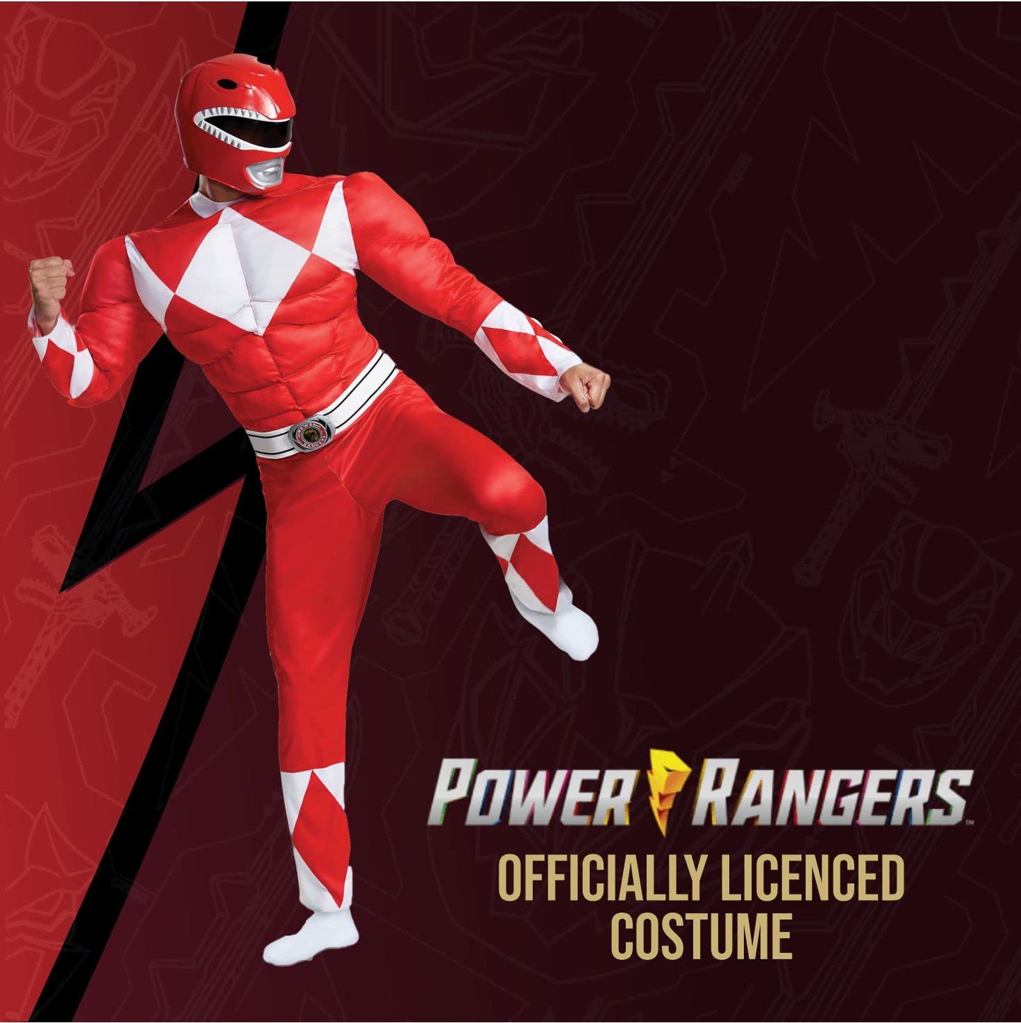 Disguise Men's Red Ranger Classic Muscle Adult Costume, L/XL (42-46)