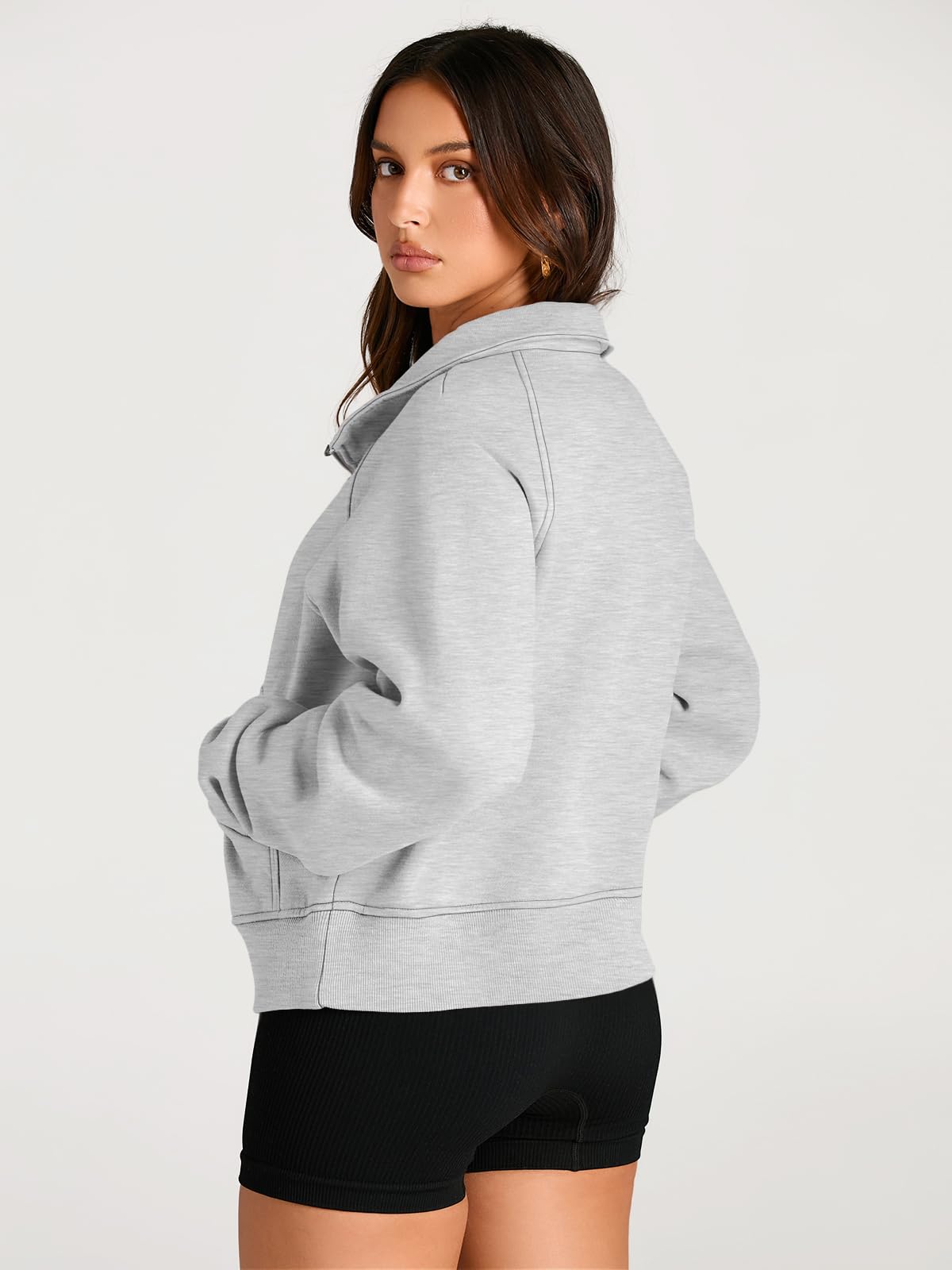 AUTOMET Womens Sweatshirts Half Zip Cropped Pullover Long Sleeve Tops Oversized Hoodies 2024 Fall Fashion Outfits Sweaters Winter Clothes Grey - Law of Apparel