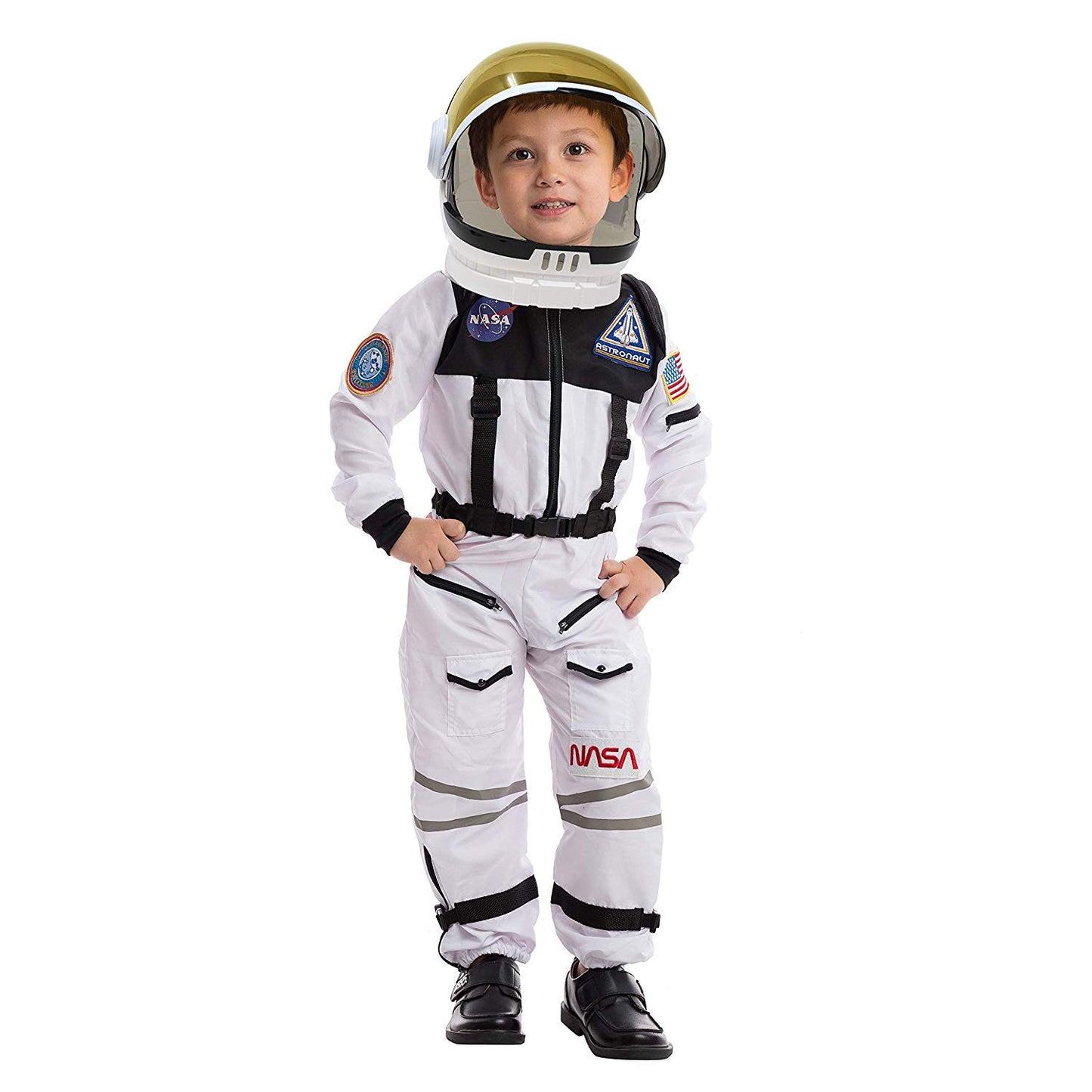 Spooktacular Creations Astronaut Costume with Helmet, Space Suit for Kids and Toddler with Movable Visor Helmet, Kids Astronaut Costume for Halloween Costumes Party Favor Supplies White L