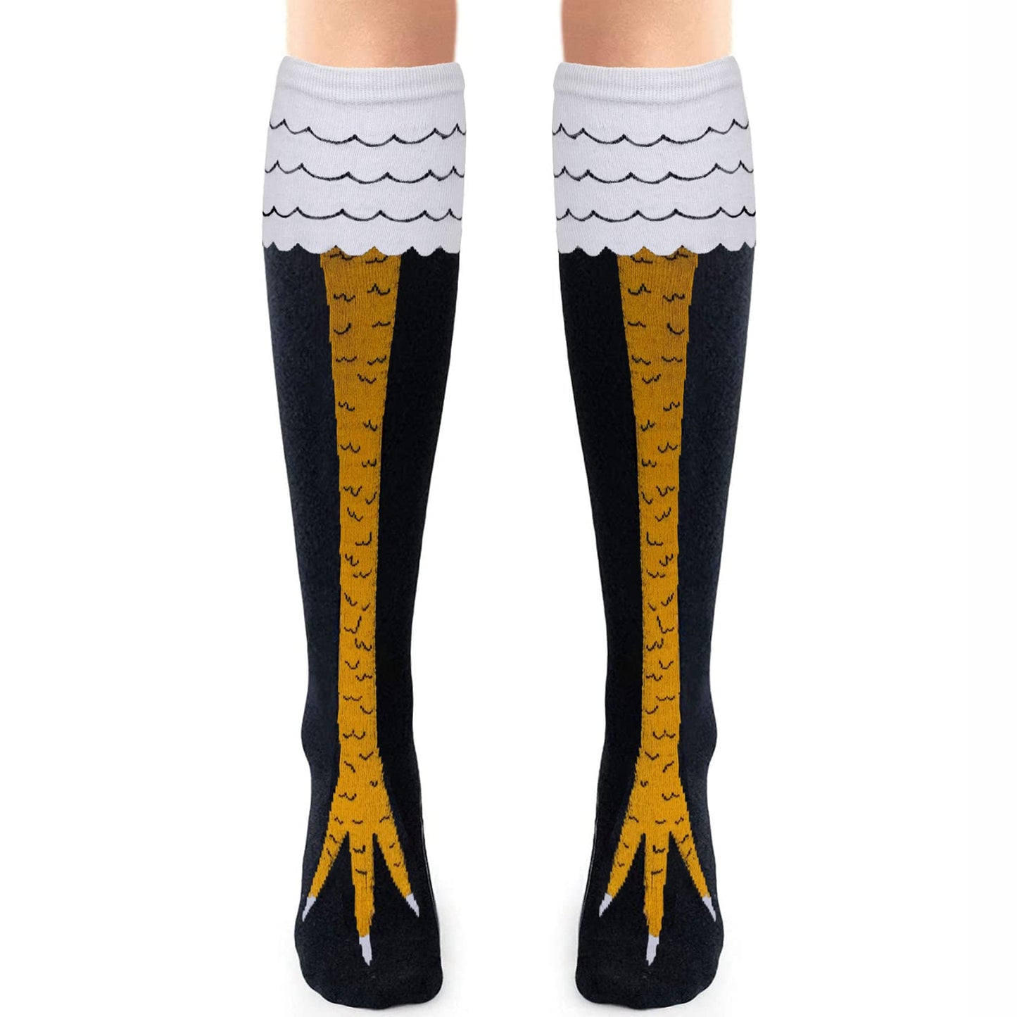 FITTEE Novelty Funny Crazy Chicken Feet Socks Knee-High Turkey Socks Funny Gifts (Yellow, Large - Law of Apparel