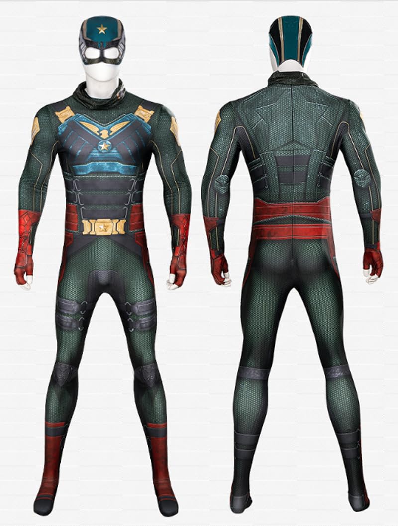 Adult Soldier Boy Costume Bodysuit with Helmet Soldier Cosplay 3D Jumpsuit Battle Uniform for Halloween Party (Green, Large)