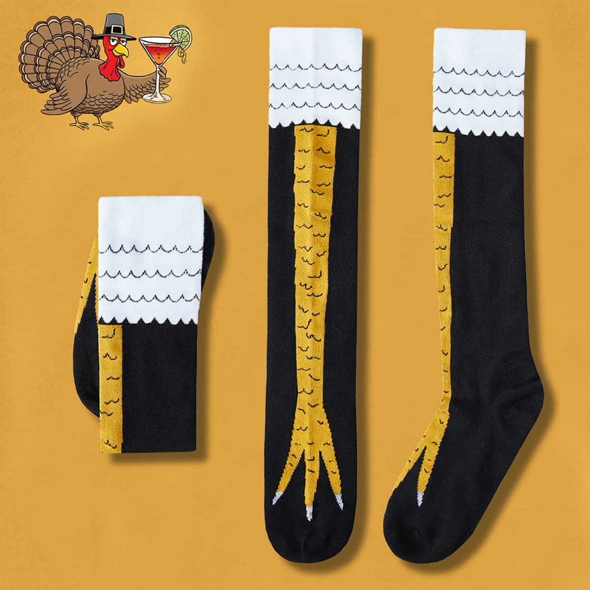 FITTEE Novelty Funny Crazy Chicken Feet Socks Knee-High Turkey Socks Funny Gifts (Yellow, Large - Law of Apparel