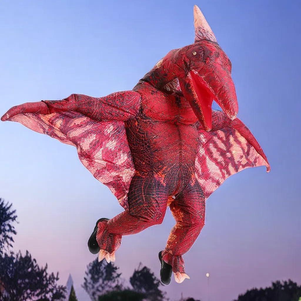 MXoSUM Inflatable Pterodactyl Costume for Adult Dinosaur Blow up Costume Party Dress up Funny Dino Halloween Costume(Red) - Law of Apparel