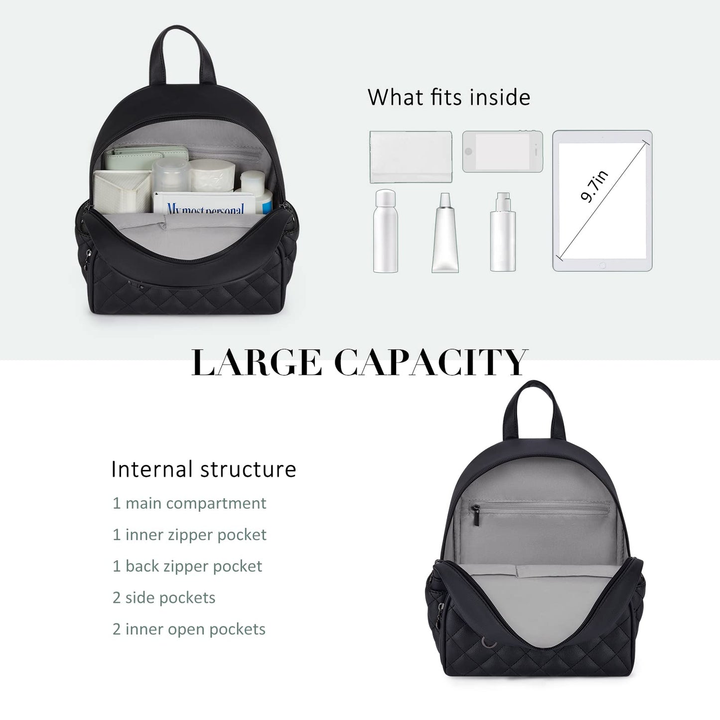 ECOSUSI Mini Backpack Women Leather Small Backpack Purse for Ladies Cute Pom Bookbag Travel Shoulder Bag with Charm Tassel