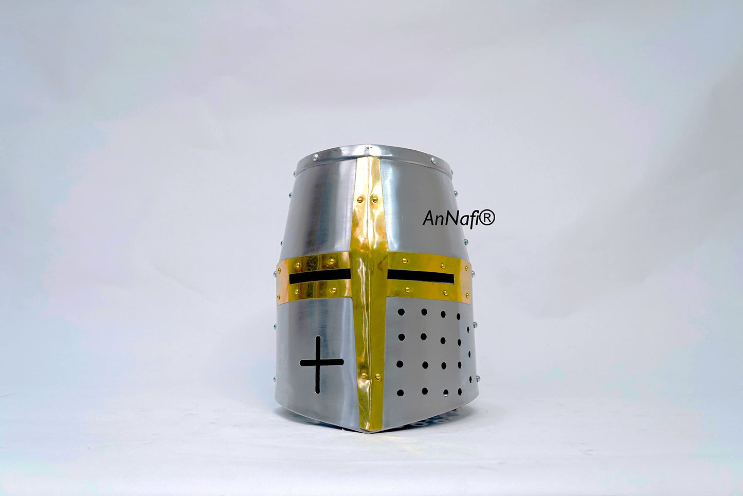 AnNafi® Crusader Helmet | Medieval Templar Crusader Knight Armor Helmet | Greek Roman Spartan Armour | Silver Gold Helm A+ | Wearable for Adult Costumes SCA LARP Cosplay Reenactment Helmets Men