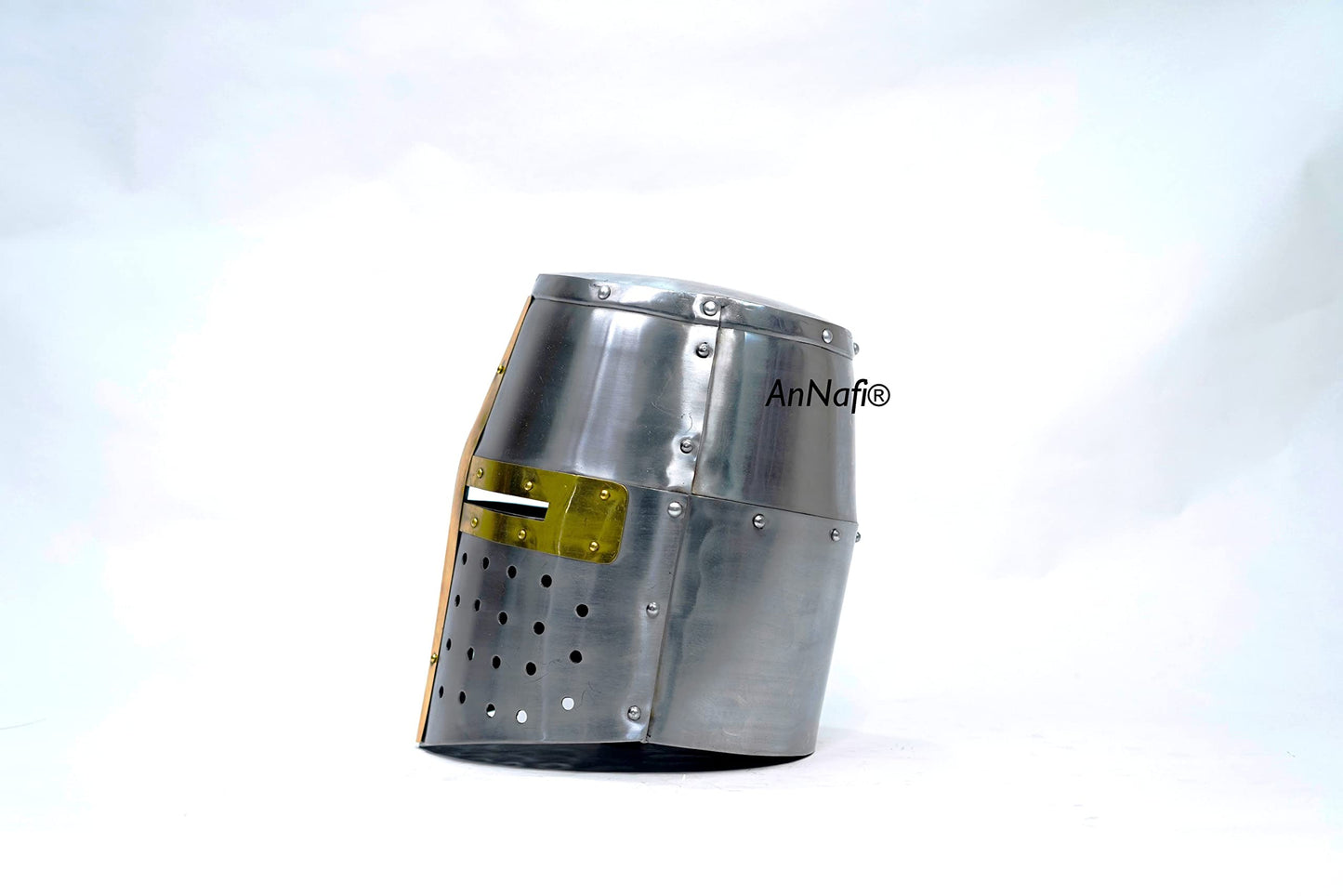 AnNafi® Crusader Helmet | Medieval Templar Crusader Knight Armor Helmet | Greek Roman Spartan Armour | Silver Gold Helm A+ | Wearable for Adult Costumes SCA LARP Cosplay Reenactment Helmets Men