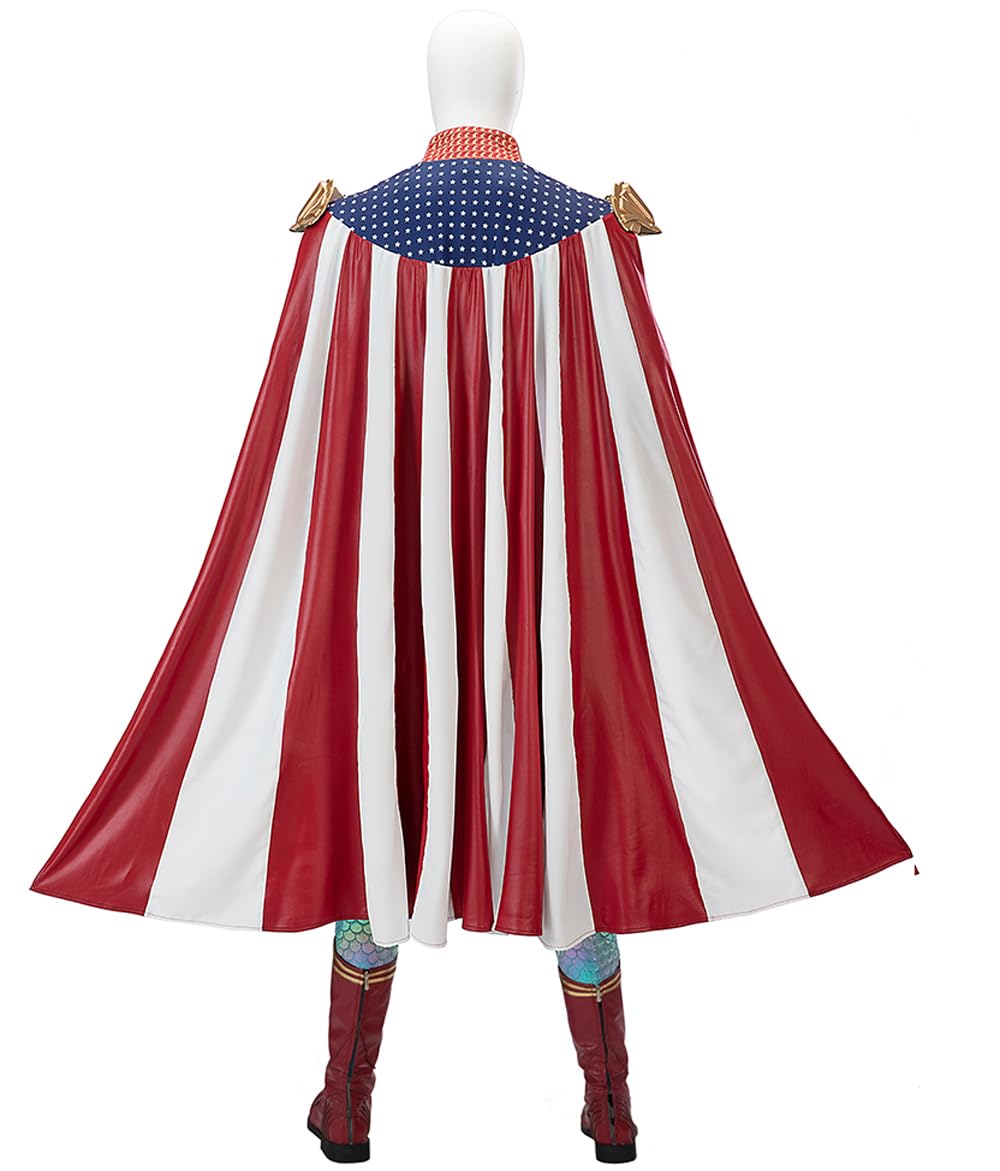 Makiwcu Ice Cosplay Jumpsuit with Cape Men Homelander Costume Bodysuit Cloak Ice Outfit for Halloween Carnival (Blue, X-Large)
