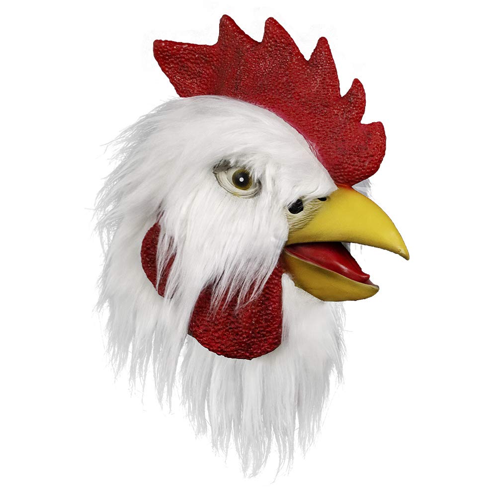 MOLEZU Rooster Mask Chicken Head Mask for Adult, Animal Cock Latex Props for Halloween Cosplay Costume Party Masquerade, White - Law of Apparel