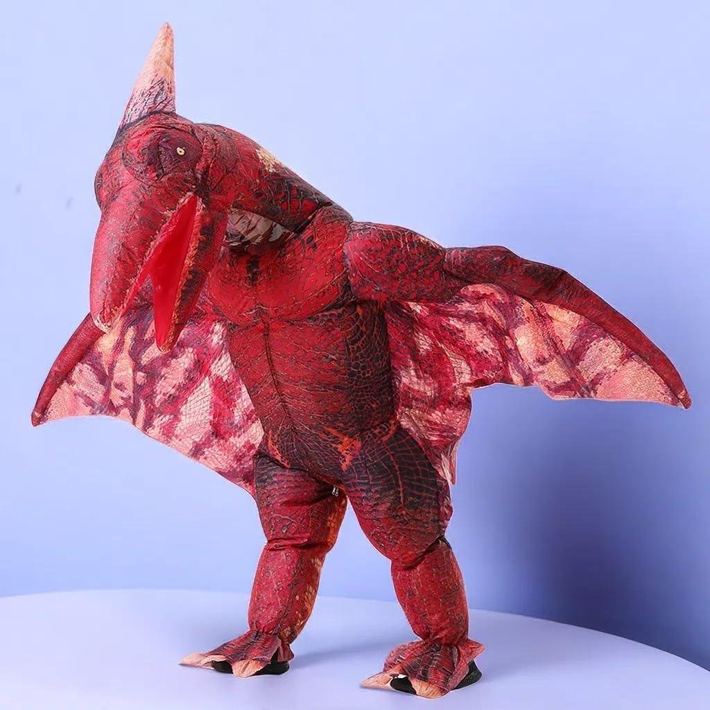 MXoSUM Inflatable Pterodactyl Costume for Adult Dinosaur Blow up Costume Party Dress up Funny Dino Halloween Costume(Red) - Law of Apparel