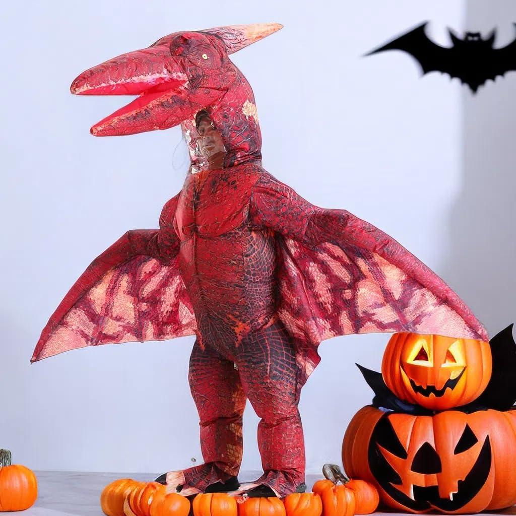MXoSUM Inflatable Pterodactyl Costume for Adult Dinosaur Blow up Costume Party Dress up Funny Dino Halloween Costume(Red) - Law of Apparel