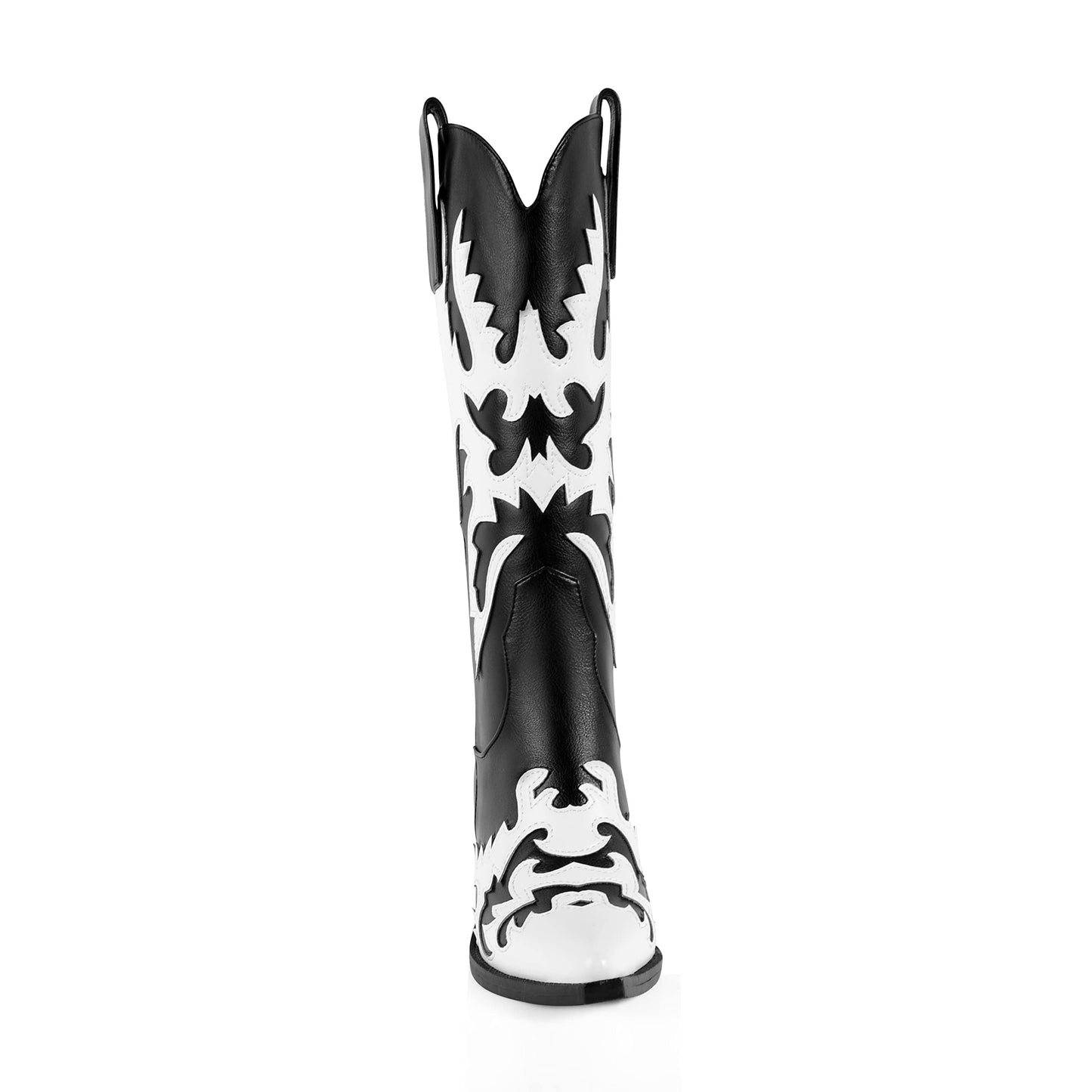 ANN CREEK Women's 'Claremont' Sexy Cowboy Boots Knee-high Black White Patchwork Dressy Cowgirl Mid Calf Boots, White/Black, 7 UK