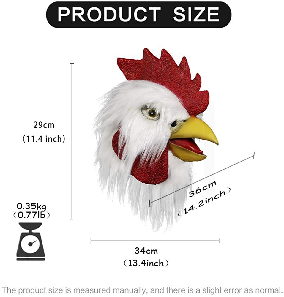 MOLEZU Rooster Mask Chicken Head Mask for Adult, Animal Cock Latex Props for Halloween Cosplay Costume Party Masquerade, White - Law of Apparel