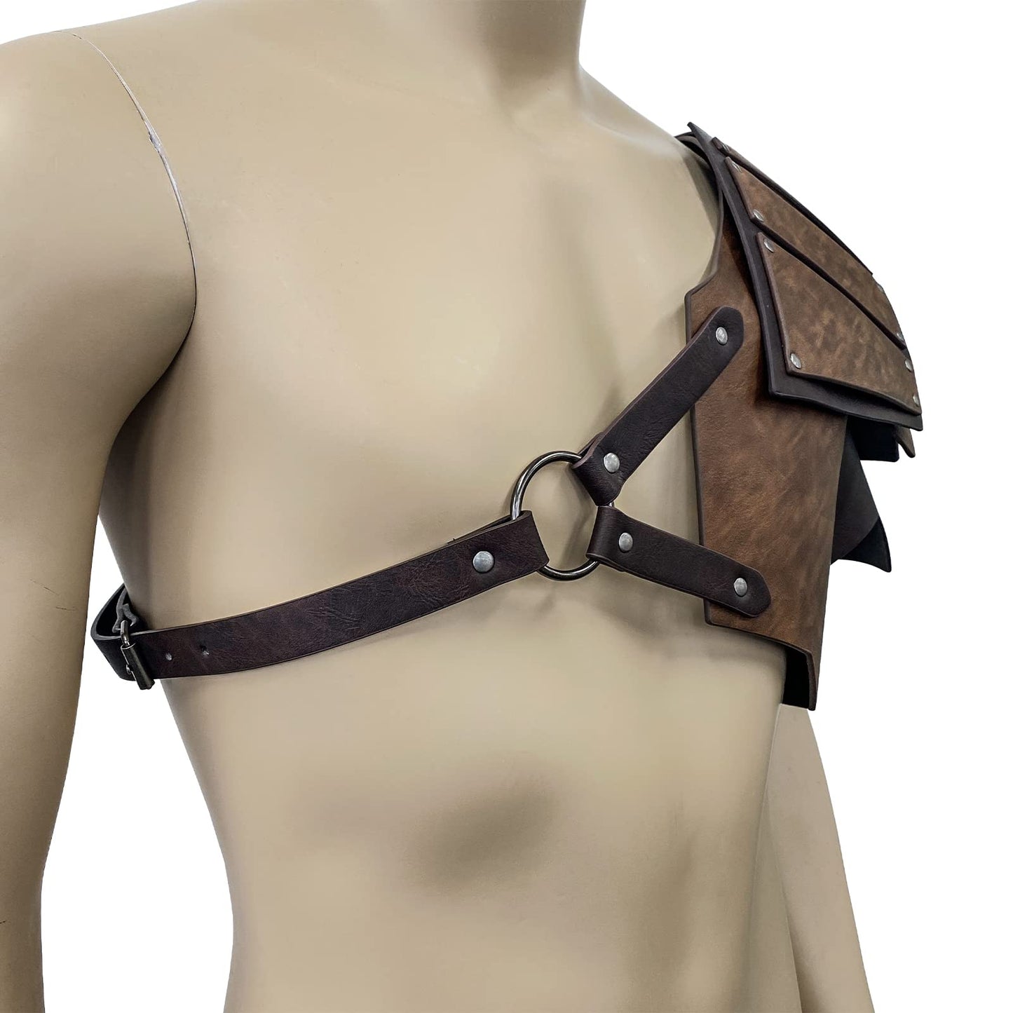 HiiFeuer Viking Faux Leather Single Pauldron Shoulder Armor, Retro Medieval Knight Shoulder Armor for LARP/Cosplay (Brown)