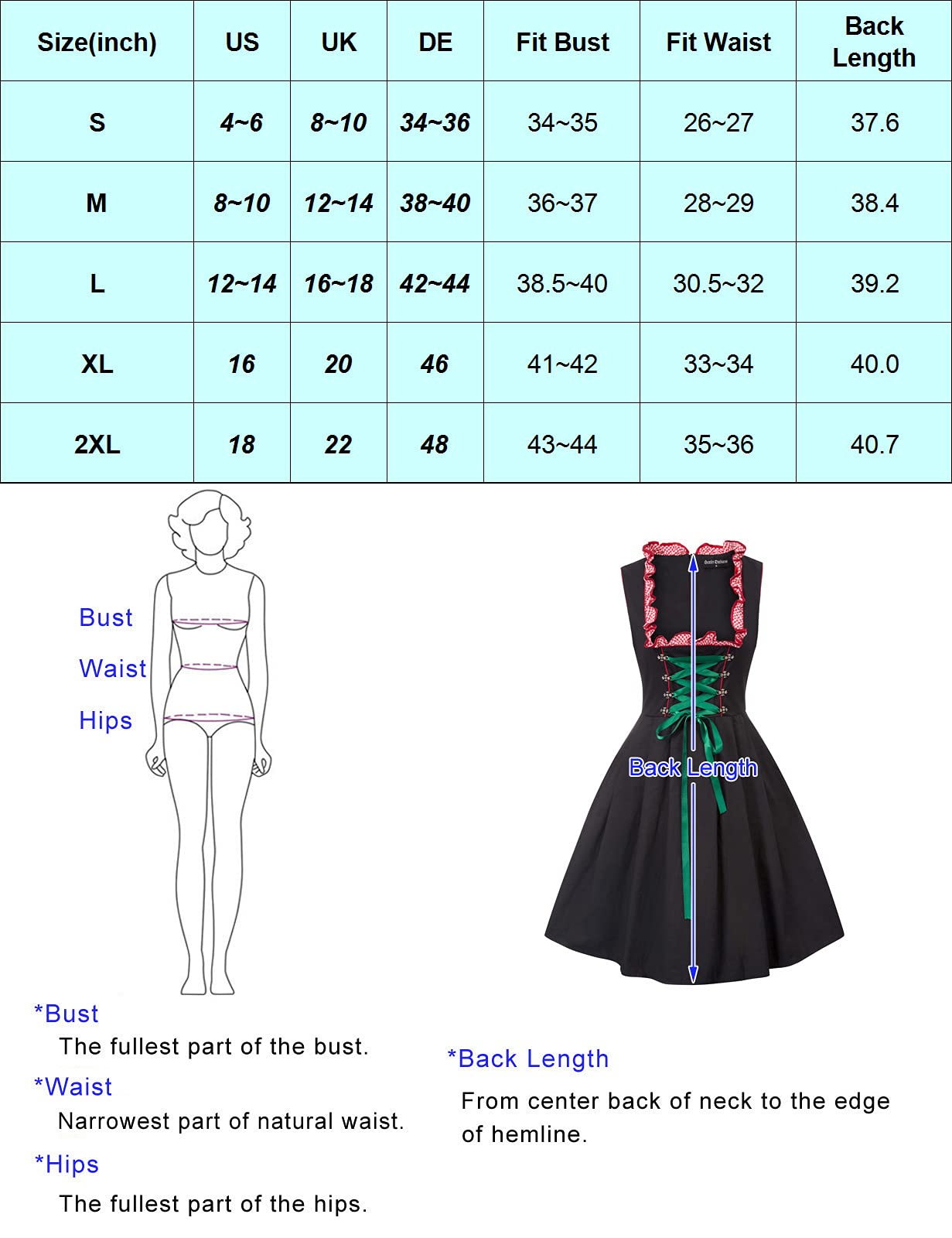 Scarlet Darkness Bavarian Women's Midi Dirndl Dress 3-Pieces with Apron German Oktoberfest Dress L