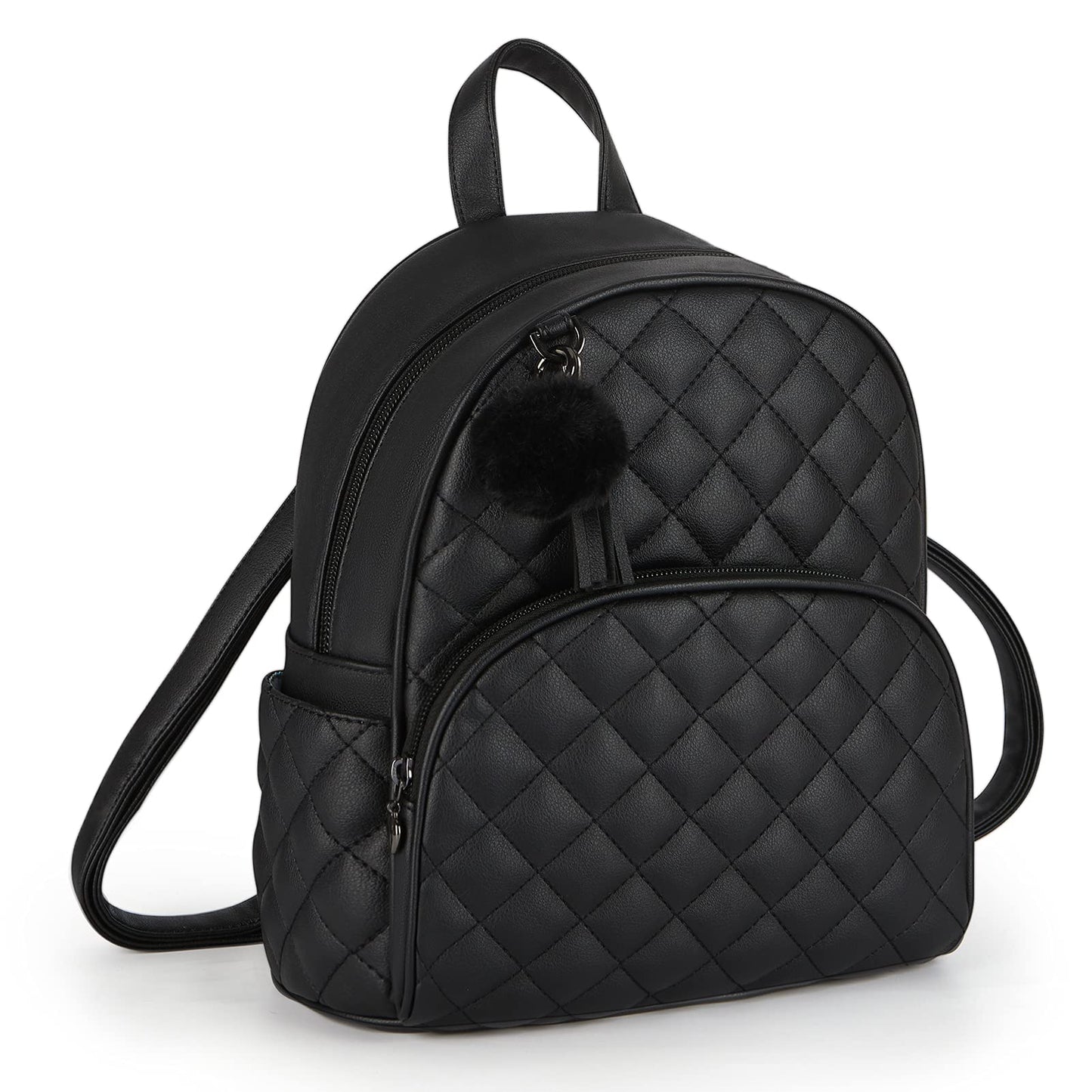 ECOSUSI Mini Backpack Women Leather Small Backpack Purse for Ladies Cute Pom Bookbag Travel Shoulder Bag with Charm Tassel
