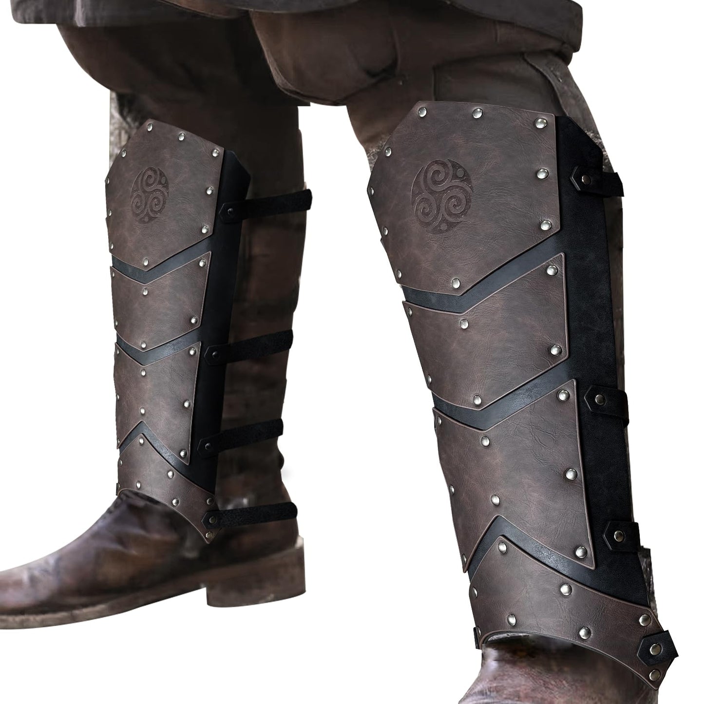 HiiFeuer Medieval faux leather Single Pauldron Shoulder Armor with Thigh Armor and Leg Armor for Larp Ren Faire