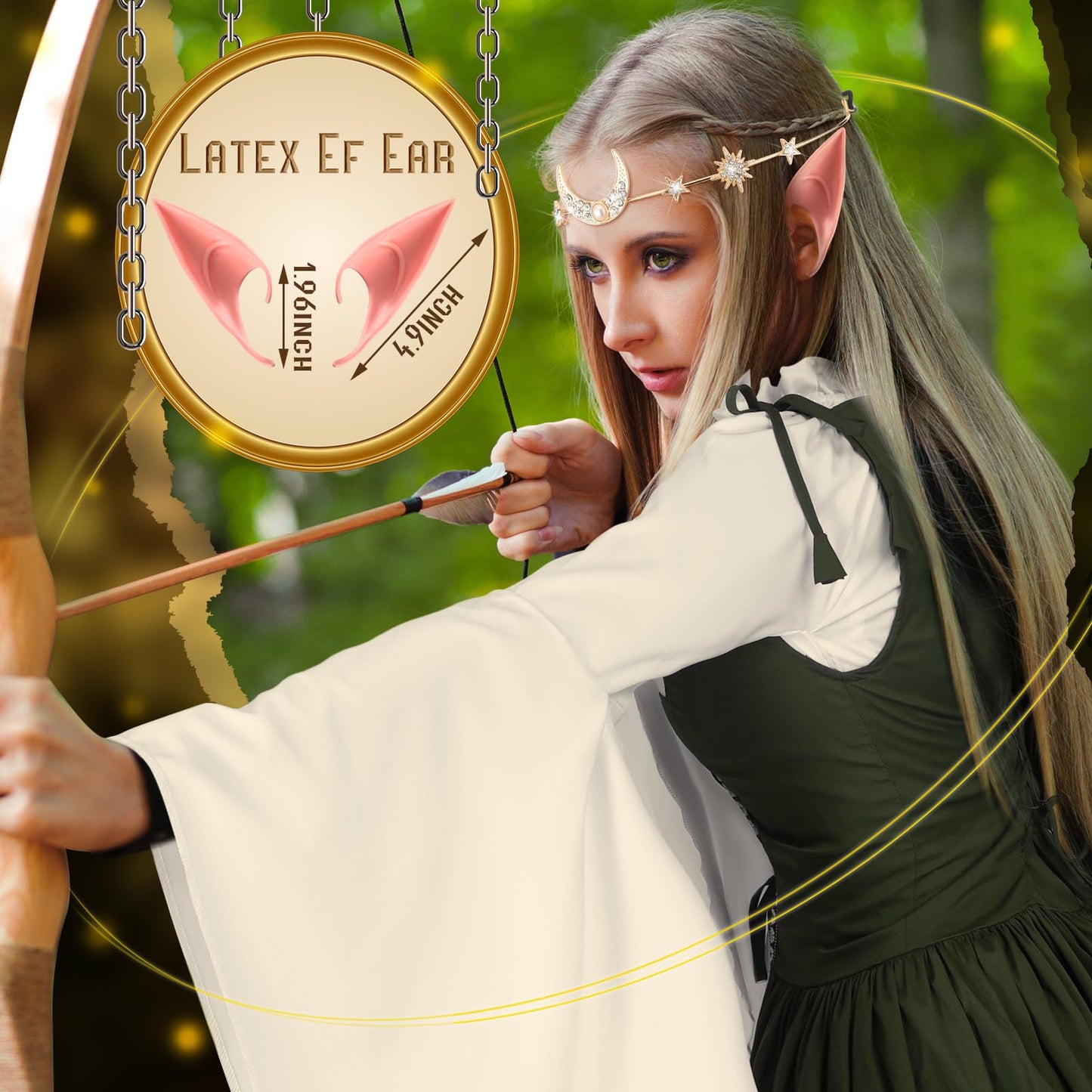 Bonuci Women Renaissance Dress Medieval Costume Women with Elf Ears, Moon Head Chain and Woodland Fairy Crown for Carnival(2X-Large/ 3X-Large,Light Green)