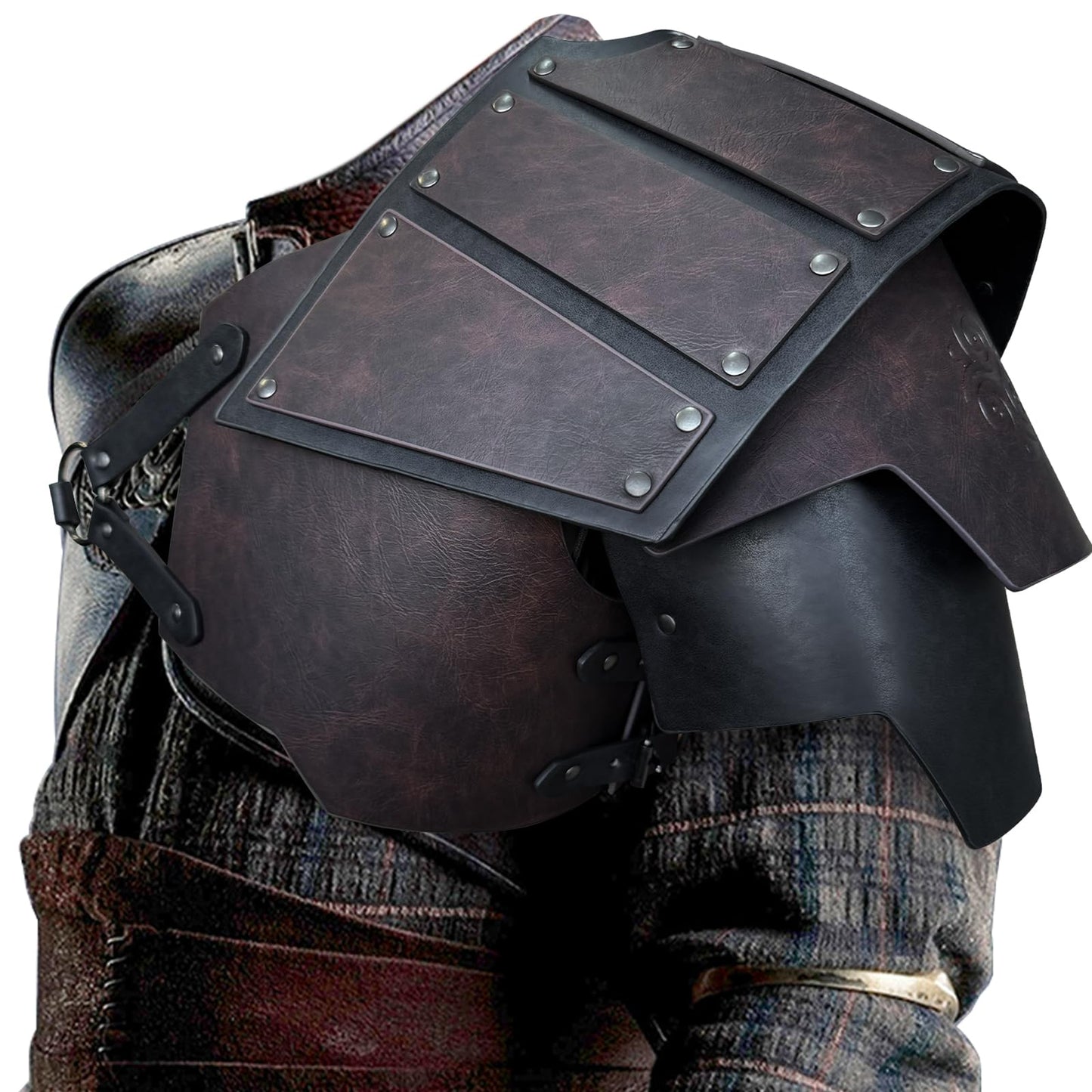 HiiFeuer Medieval faux leather Single Pauldron Shoulder Armor with Thigh Armor and Leg Armor for Larp Ren Faire