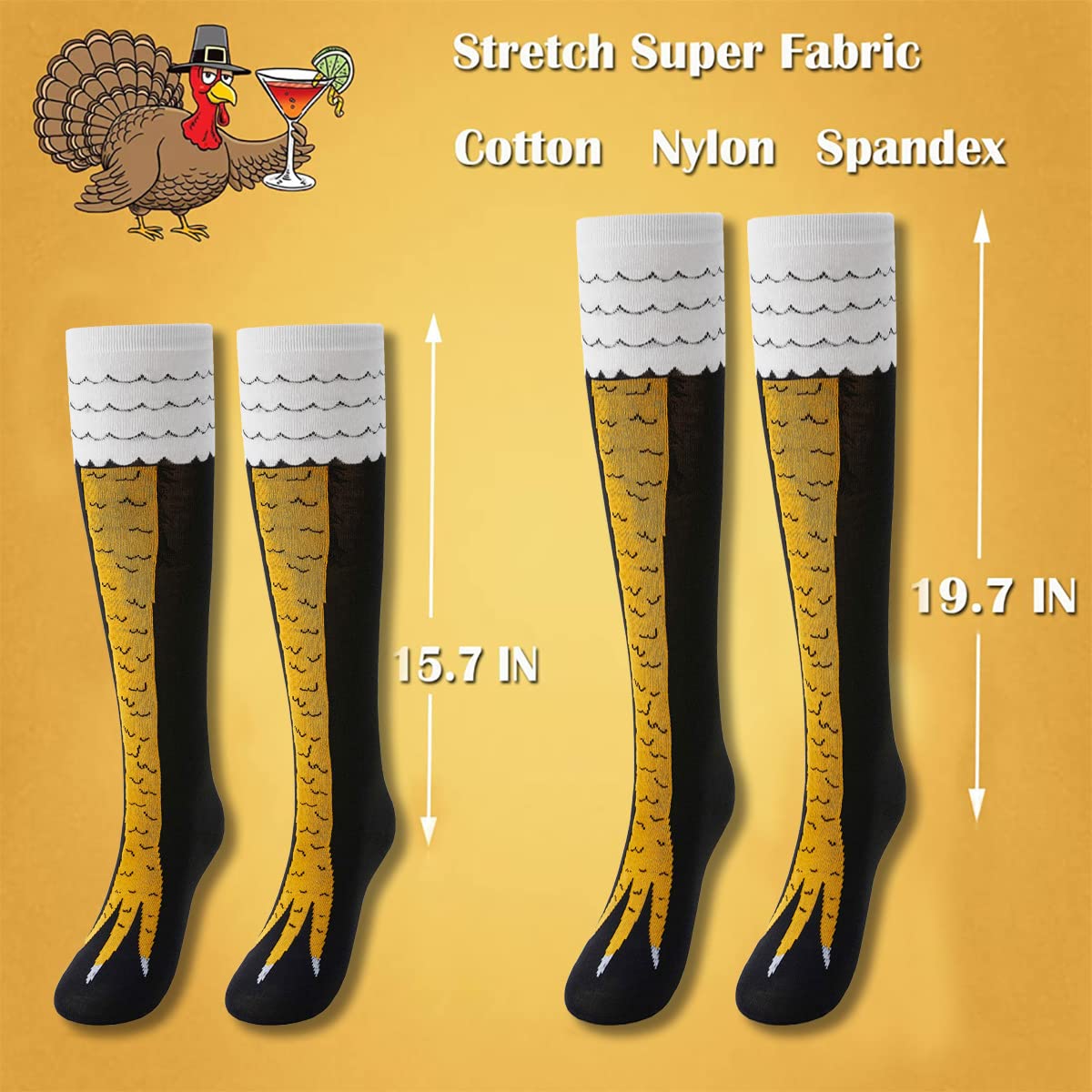 FITTEE Novelty Funny Crazy Chicken Feet Socks Knee-High Turkey Socks Funny Gifts (Yellow, Large - Law of Apparel