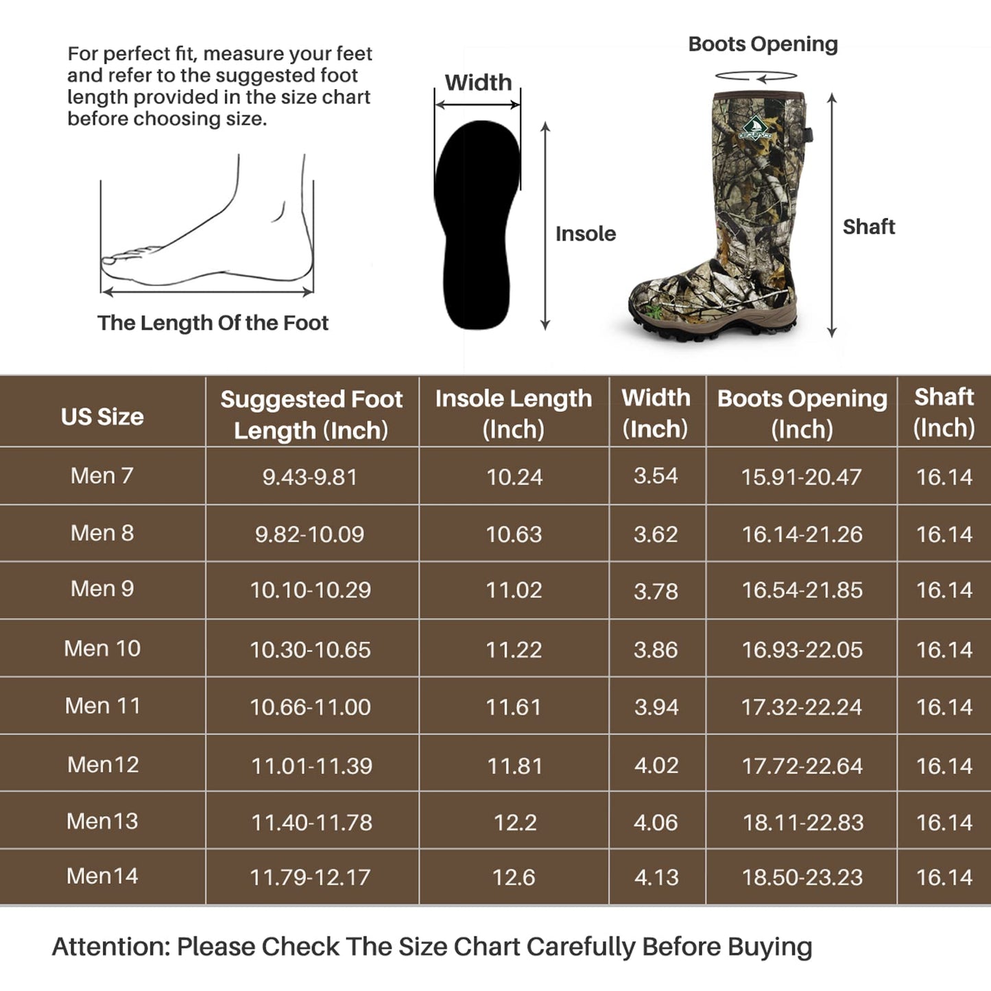 Obcursco 400g Insulation Rubber Hunting Boots for Men, Insulated Waterproof 6mm Neoprene Boot for Hunting (Camo, 11)