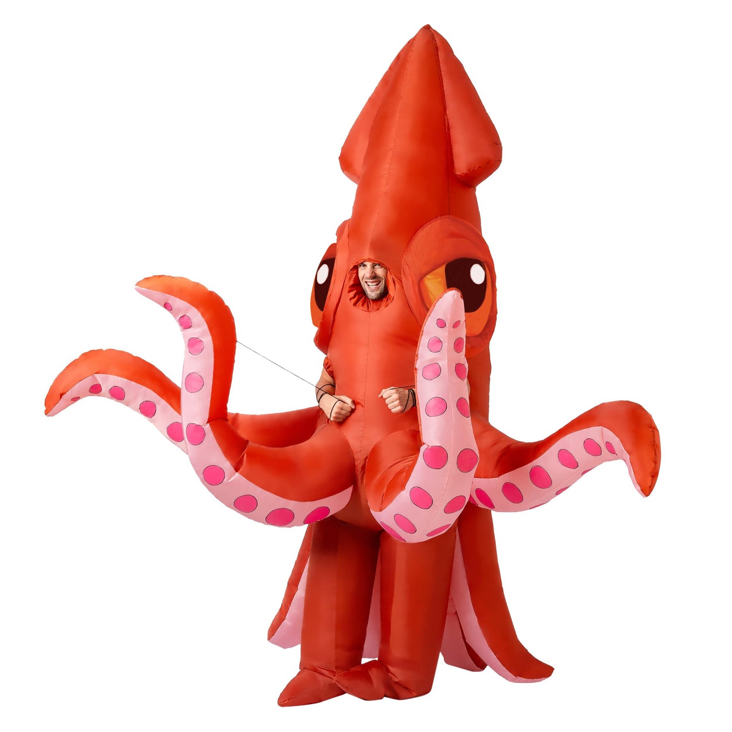 Spooktacular Creations Inflatable Costume Adult, Full Body Squid Air Blow-up Deluxe Halloween Costume, Red Ocean Animal Costume for Halloween Themed Parties - Adult Size - Law of Apparel