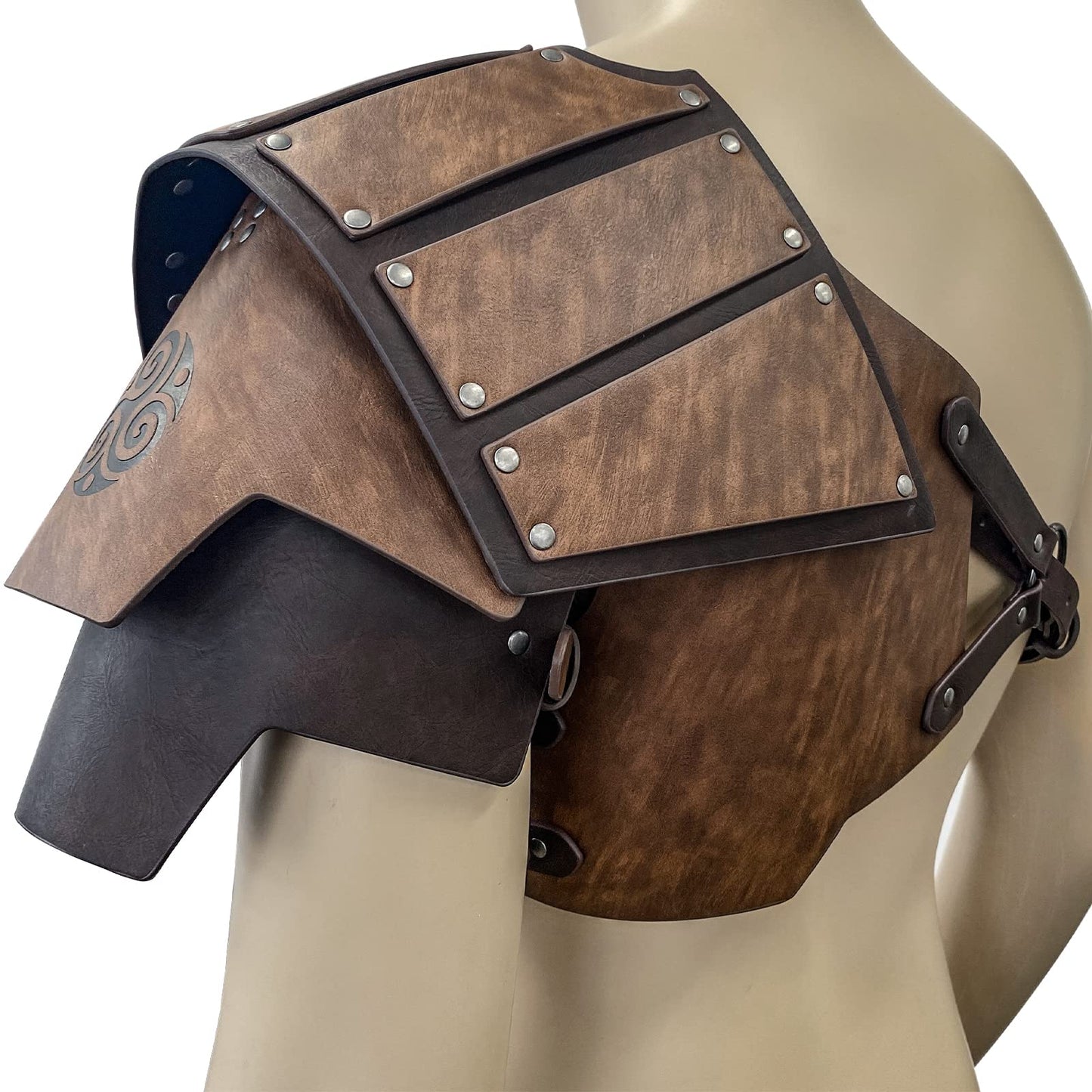 HiiFeuer Viking Faux Leather Single Pauldron Shoulder Armor, Retro Medieval Knight Shoulder Armor for LARP/Cosplay (Brown)