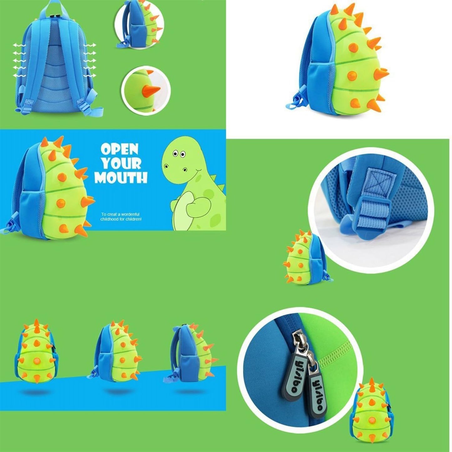 yisibo Kids Dinosaur Backpack Toddler Backpack Waterproof Preschool Travel Schoolbag Backpack for Kindergarten Bookbags Boys Girls 2-7 Years