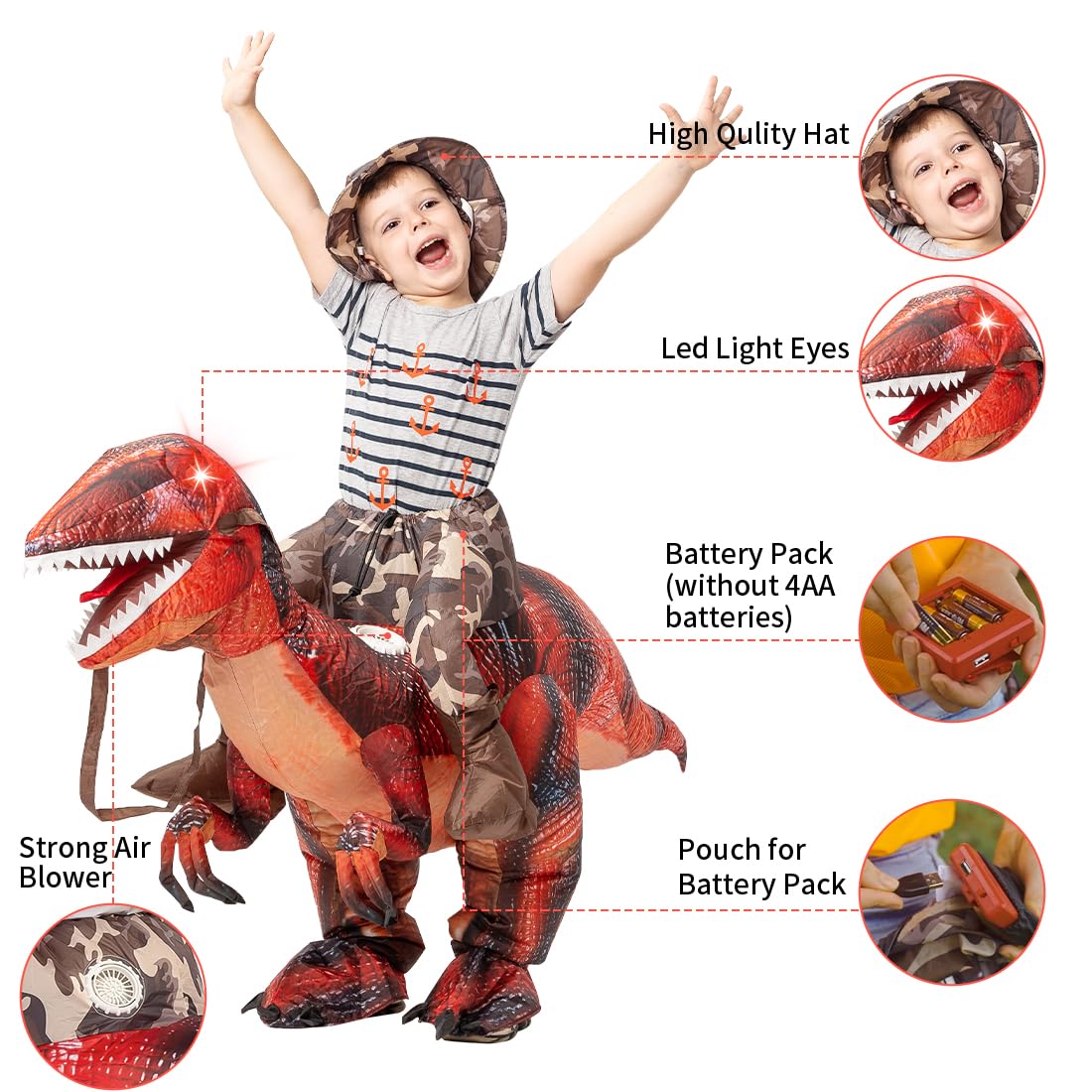 GOOSH Inflatable Dinosaur Costume for Kids Halloween Costumes Boys Girls Funny Blow up Costume for Halloween Party Cosplay (4-6Yrs)
